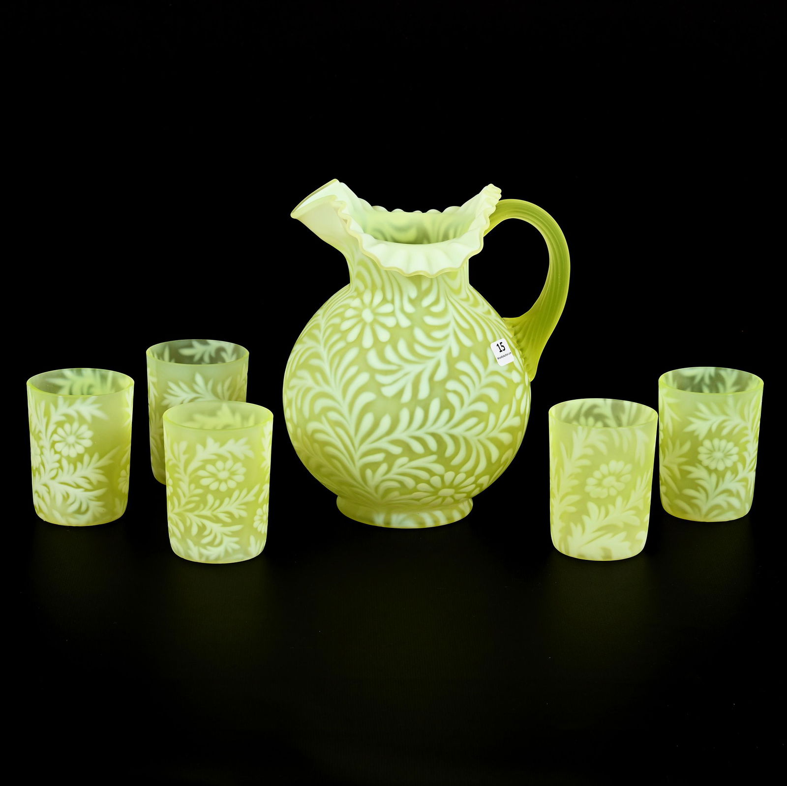 Water Set, Vaseline Opalescent Art Glass (1 of 3)