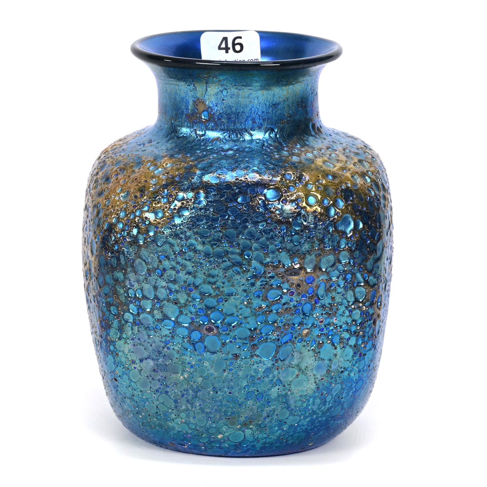 Vase, Contemporary Art Glass Signed Orient & Flume: Vase, Contemporary Art Glass Signed Orient & Flume, 5.75" x 4", Square, Artist Signed Smallhause, Cypriote Cabinet Vase, Blue Iridescence, Sells With Certificate Of Authenticity, Oklahoma Personal Col