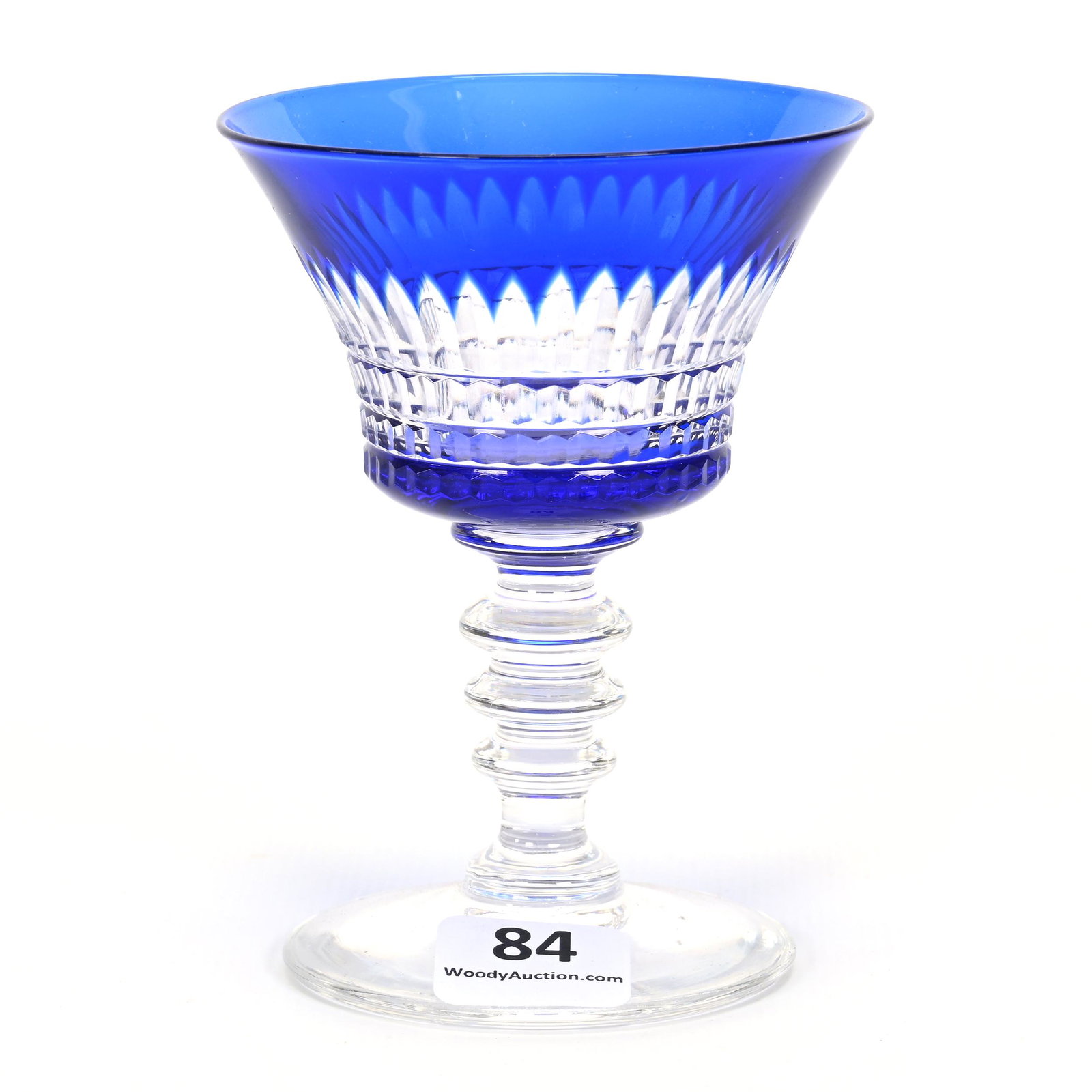 Wine Stem, BPCG, Blue Cut To Clear: Wine Stem, BPCG, Blue Cut To Clear, 4" x 3", Renaissance Style Pattern, Clear Foot, Oklahoma Personal Collection.