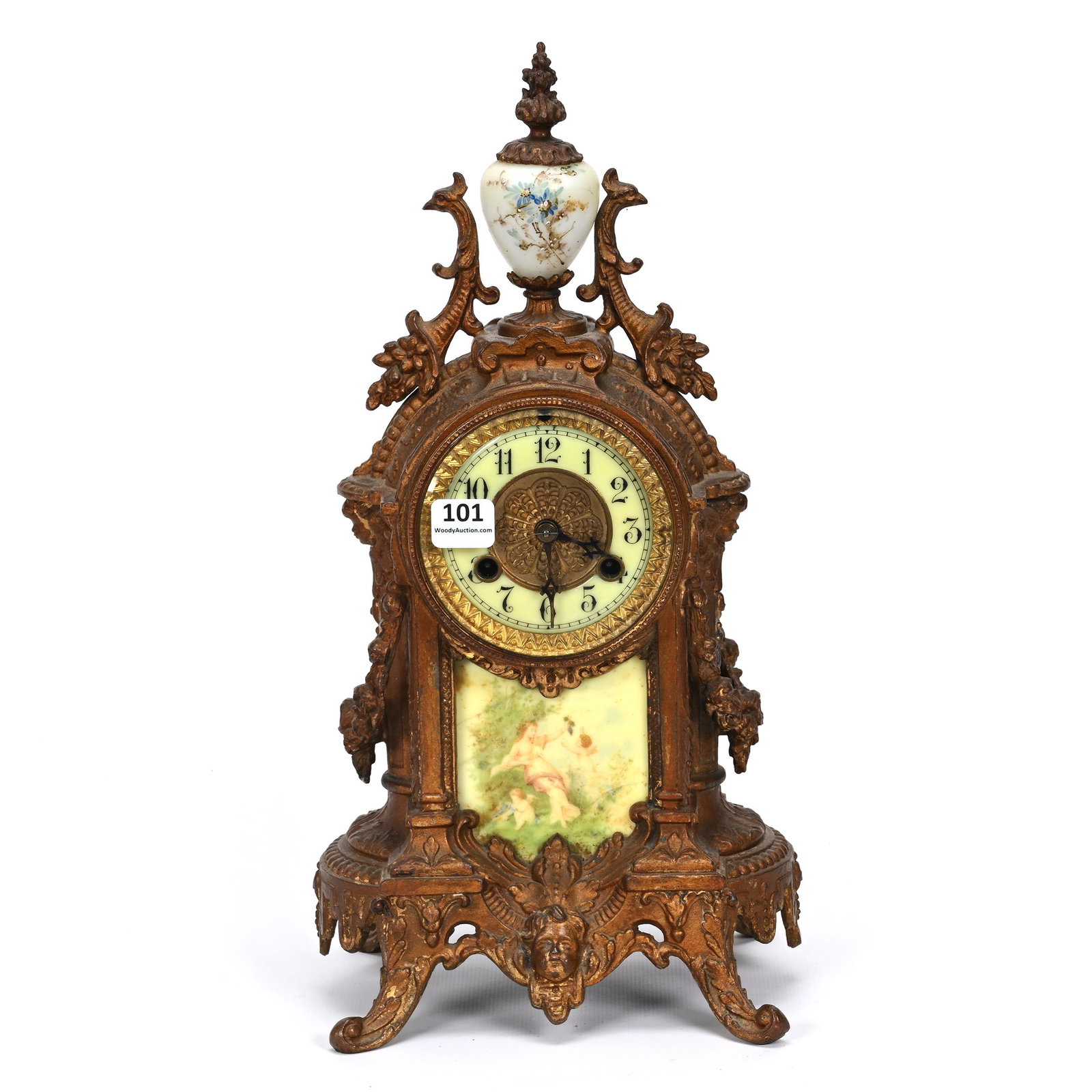 Mantel Clock Marked Waterbury, Gilt Metal Case (1 of 4)