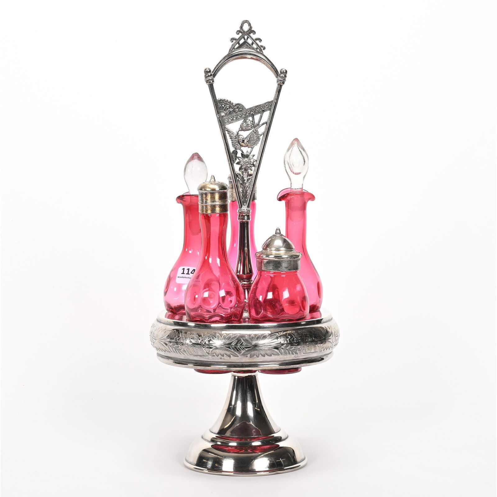 Victorian Castor Set, (5) Cranberry Coinspot Bottles (1 of 3)