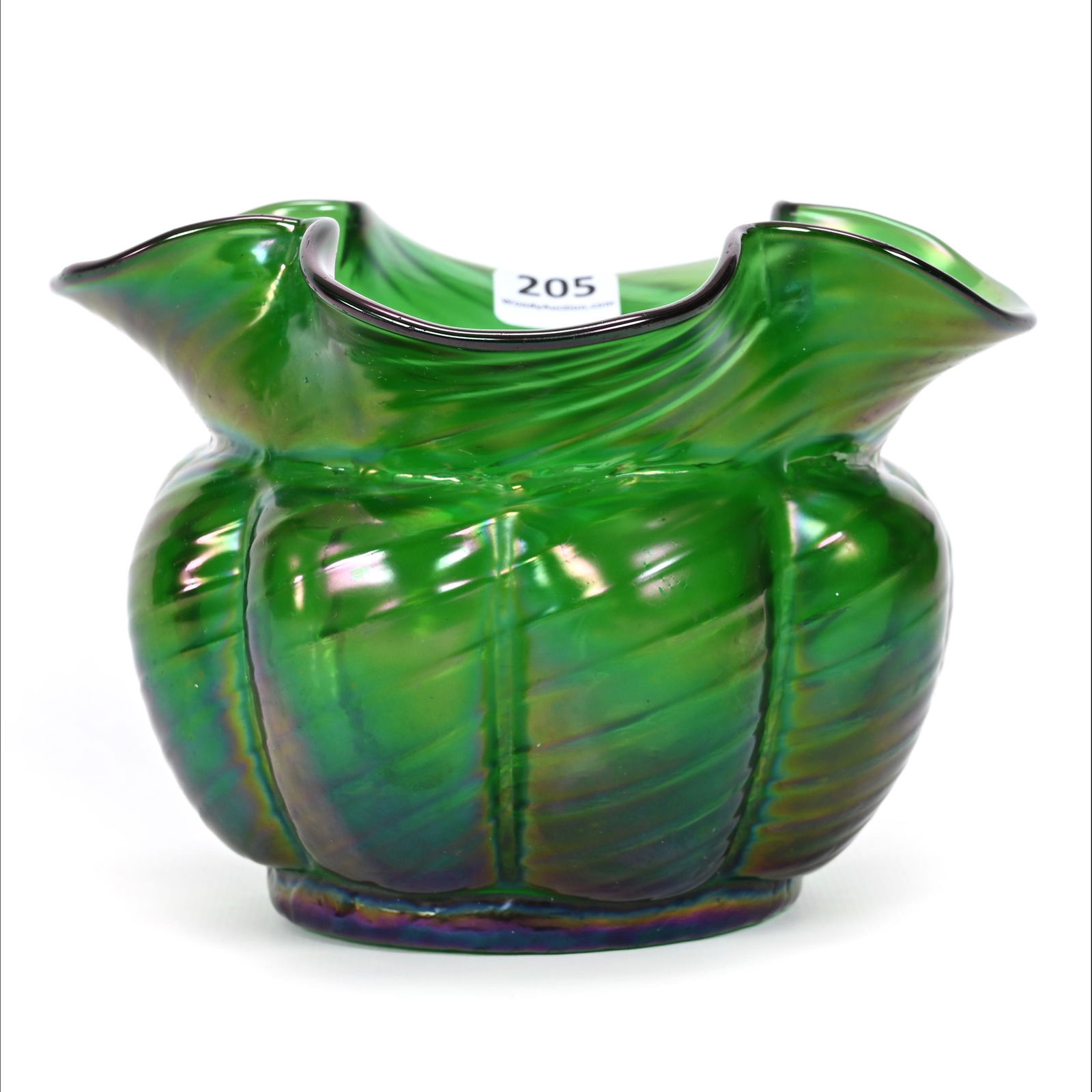 Vase, Green Iridescent Loetz Style Art Glass (1 of 3)