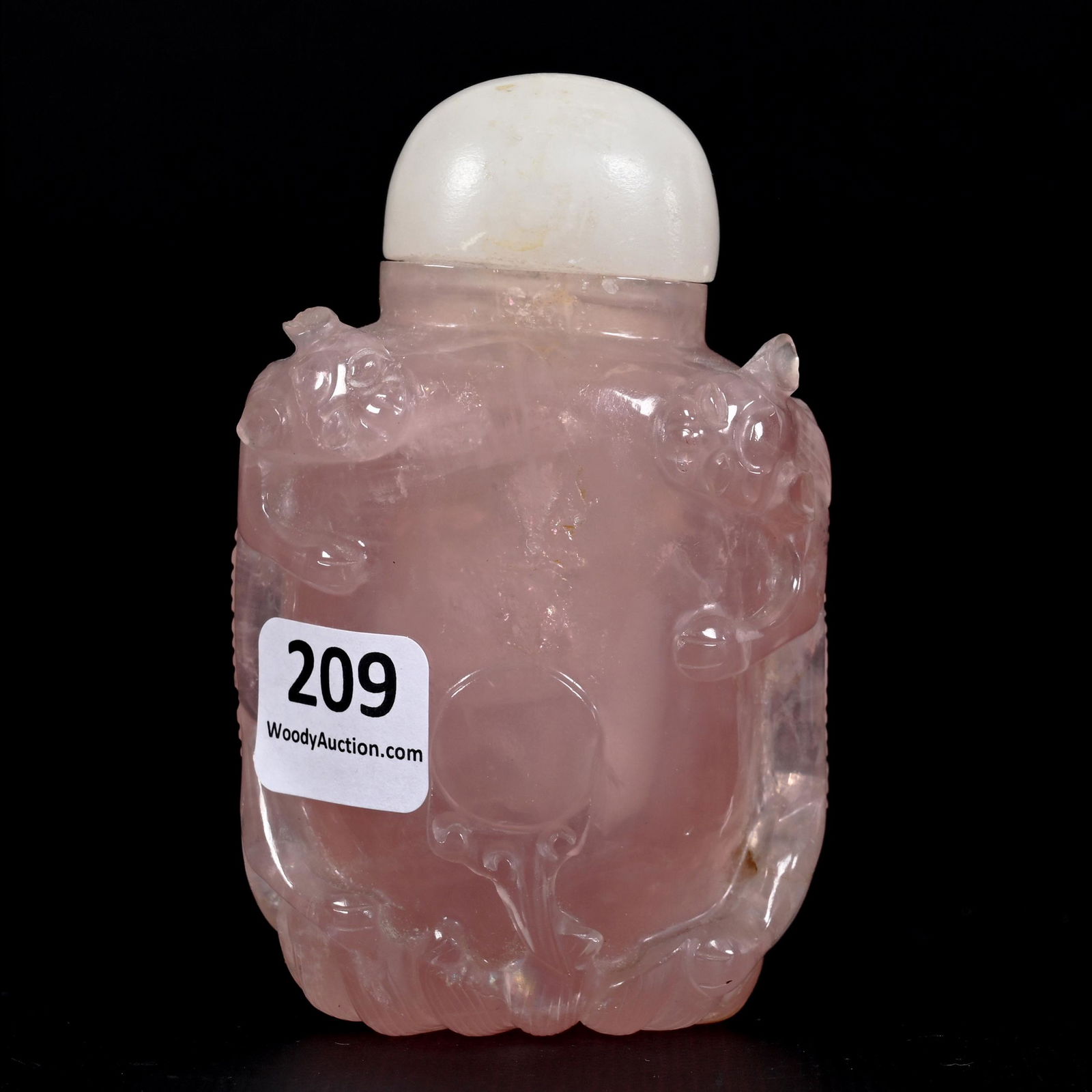 Snuff Bottle, Carved Rose Quartz (1 of 3)