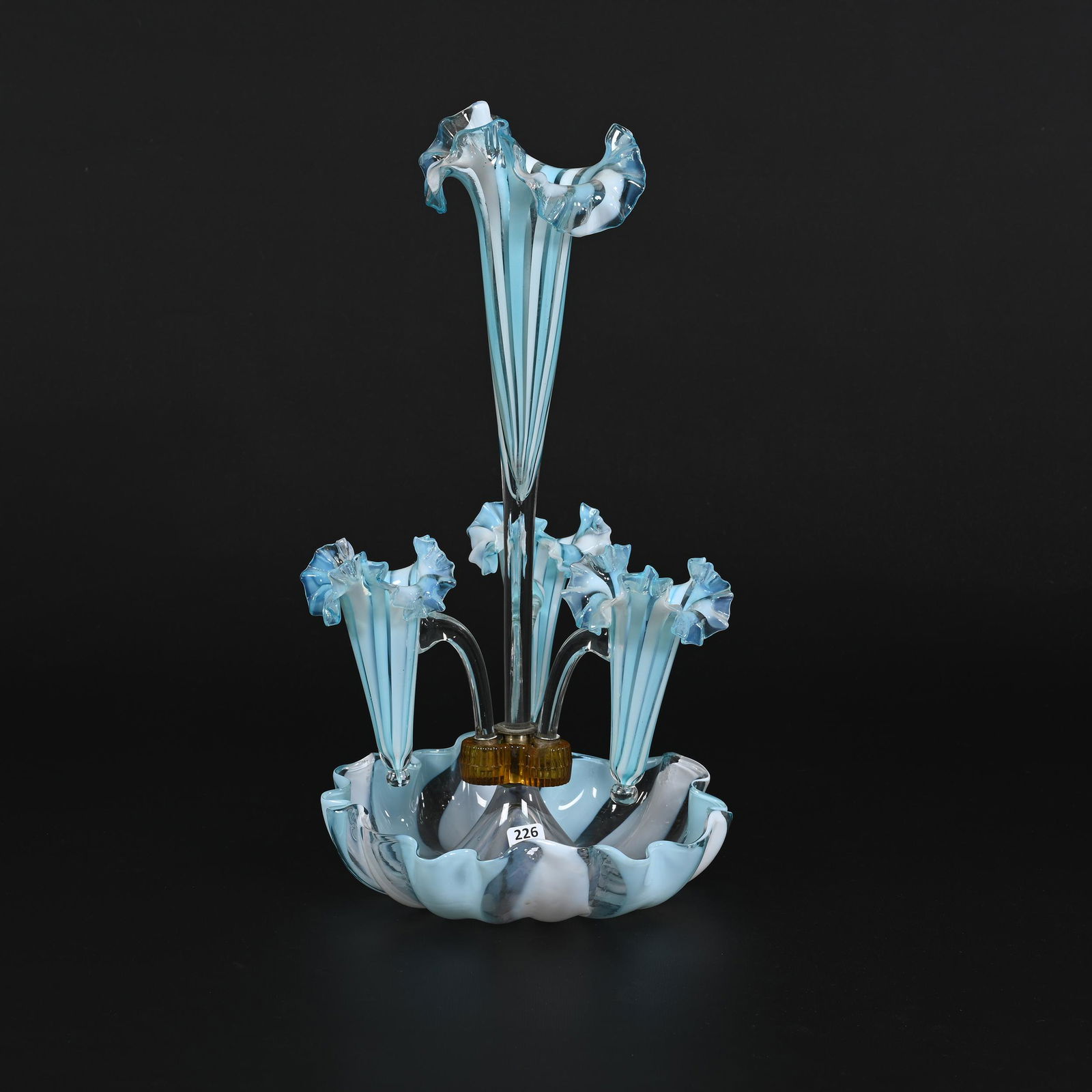 Epergne, Four Lilies, Blue, White & Clear Striped (1 of 4)