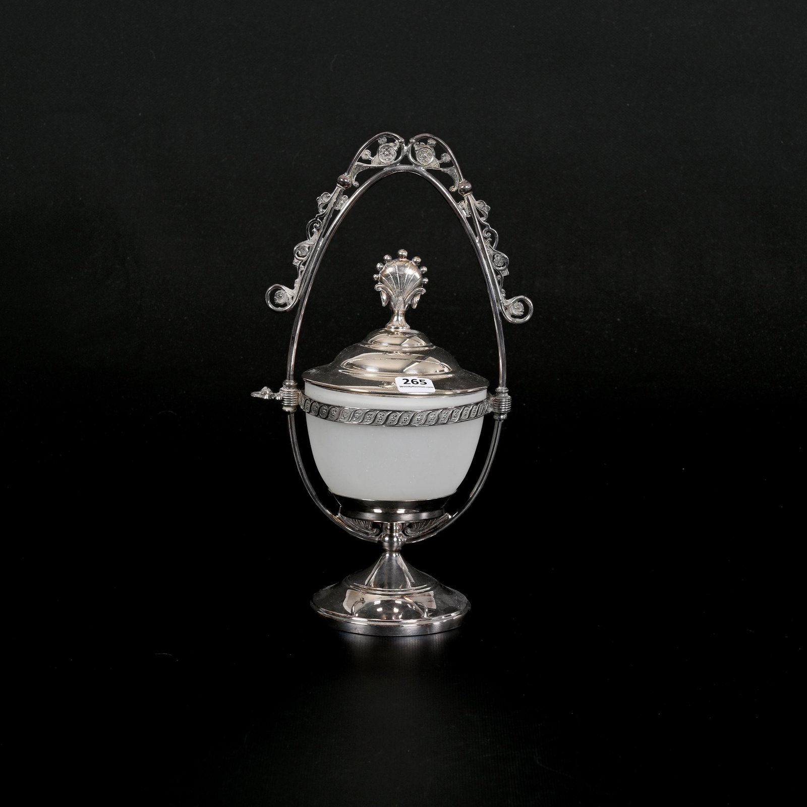Victorian Pickle Castor, Frosted White Glass Insert: Victorian Pickle Castor, Frosted White Glass Insert, 11.5" x 6.5", Set On Unmarked Silverplate Frame, Oklahoma Personal Collection.