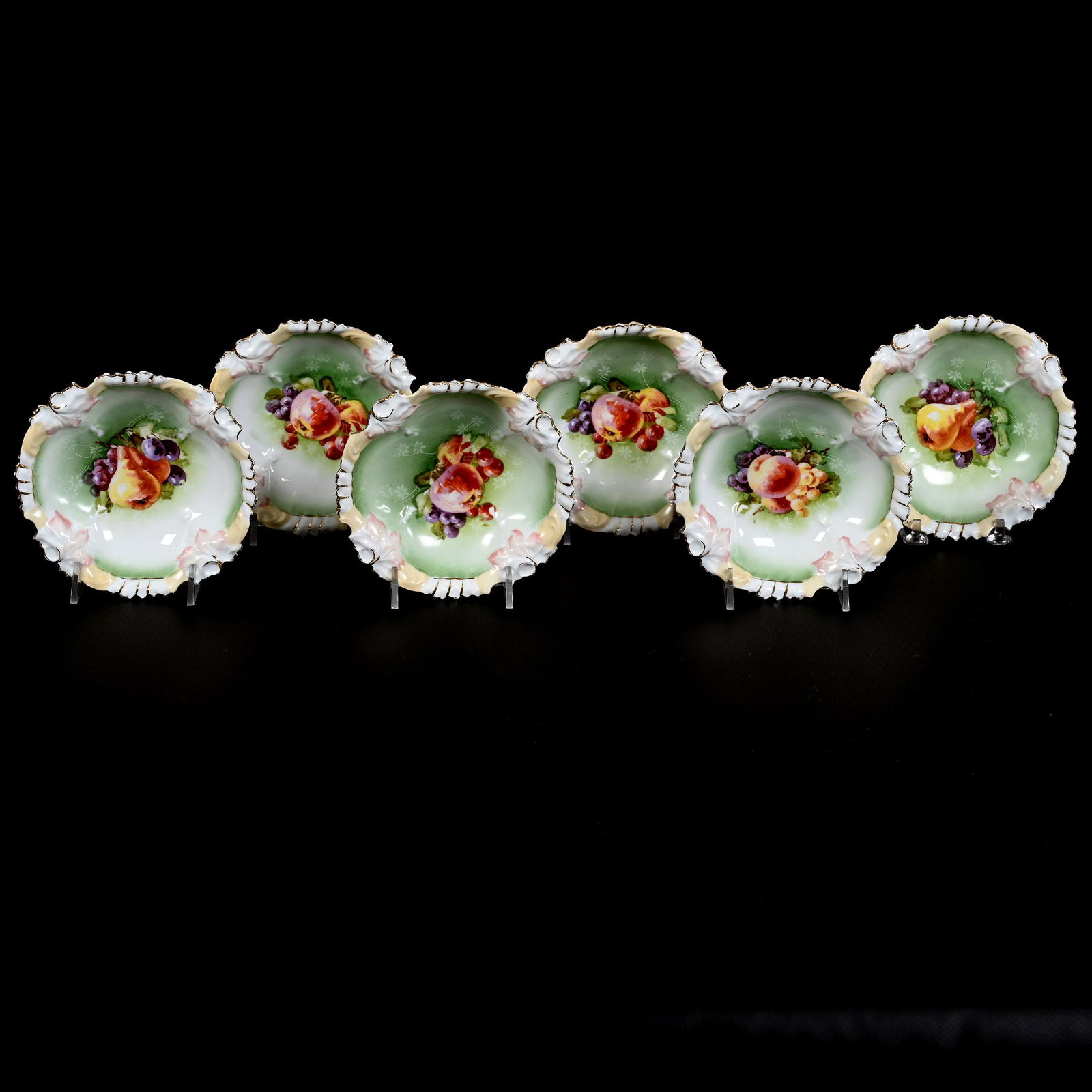 (6) Berry Dishes Marked R.S. Prussia, Leaf Mold (1 of 2)