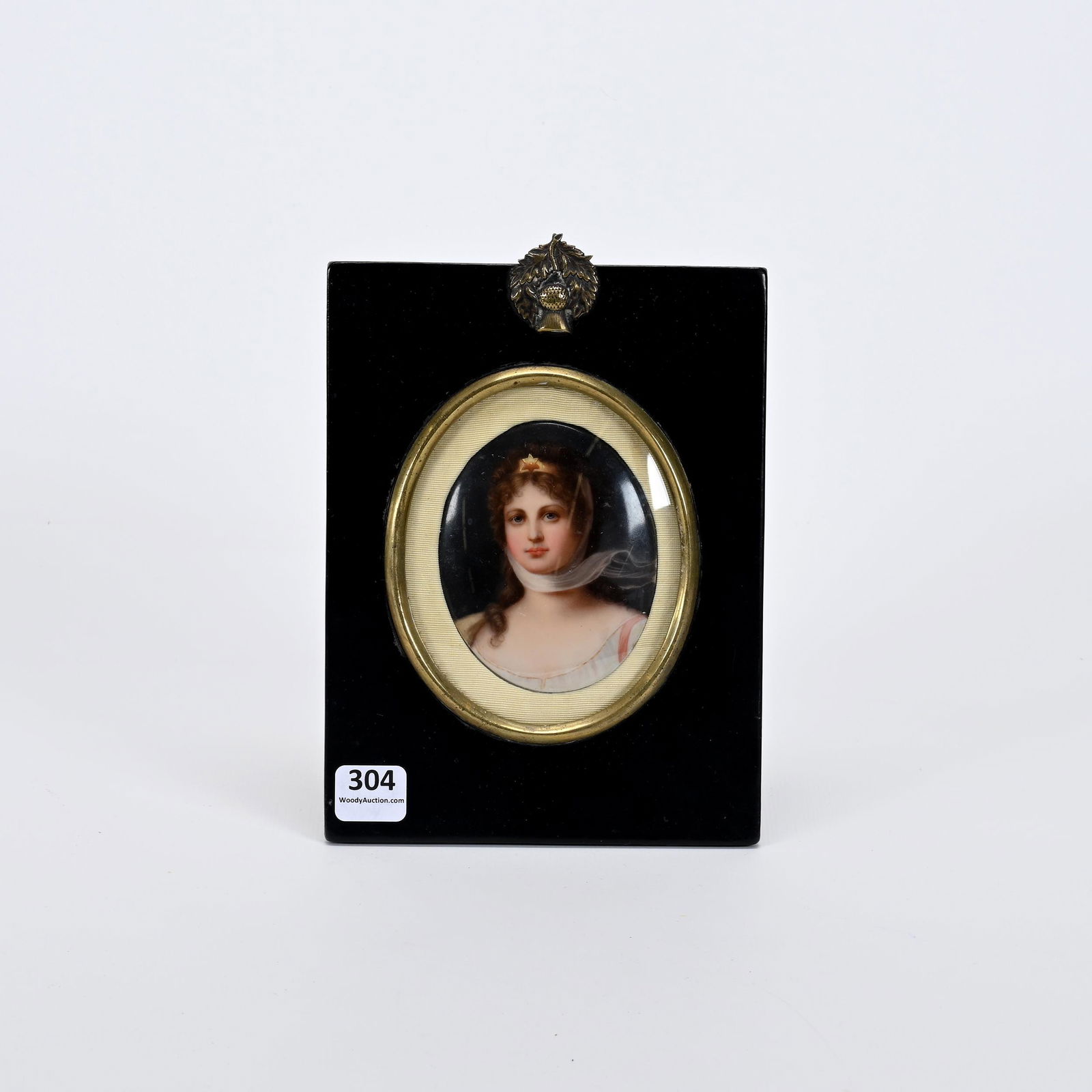 Oval Hand Painted Porcelain Plaque: Oval Hand Painted Porcelain Plaque, 3.25" x 2.75", KPM Style, No Visible Marks, Nicely Detailed Portrait Of Queen Louisa, Ready To Be Mounted In 7" X 5.25" Ebony Frame, Does Not Have Backing To Hold P