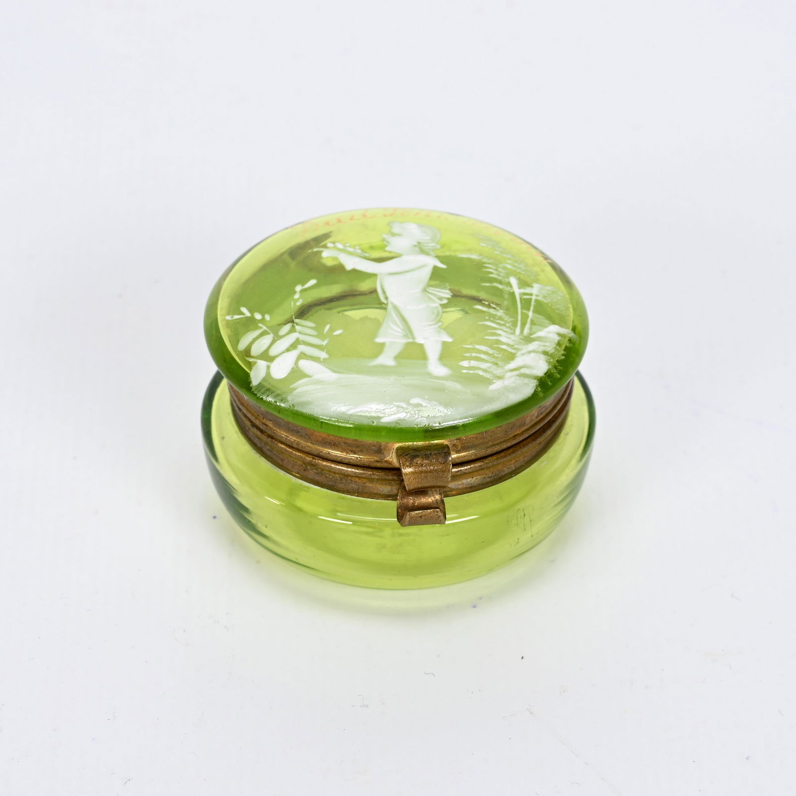Pill Box, Green Art Glass, Souvenir (1 of 3)