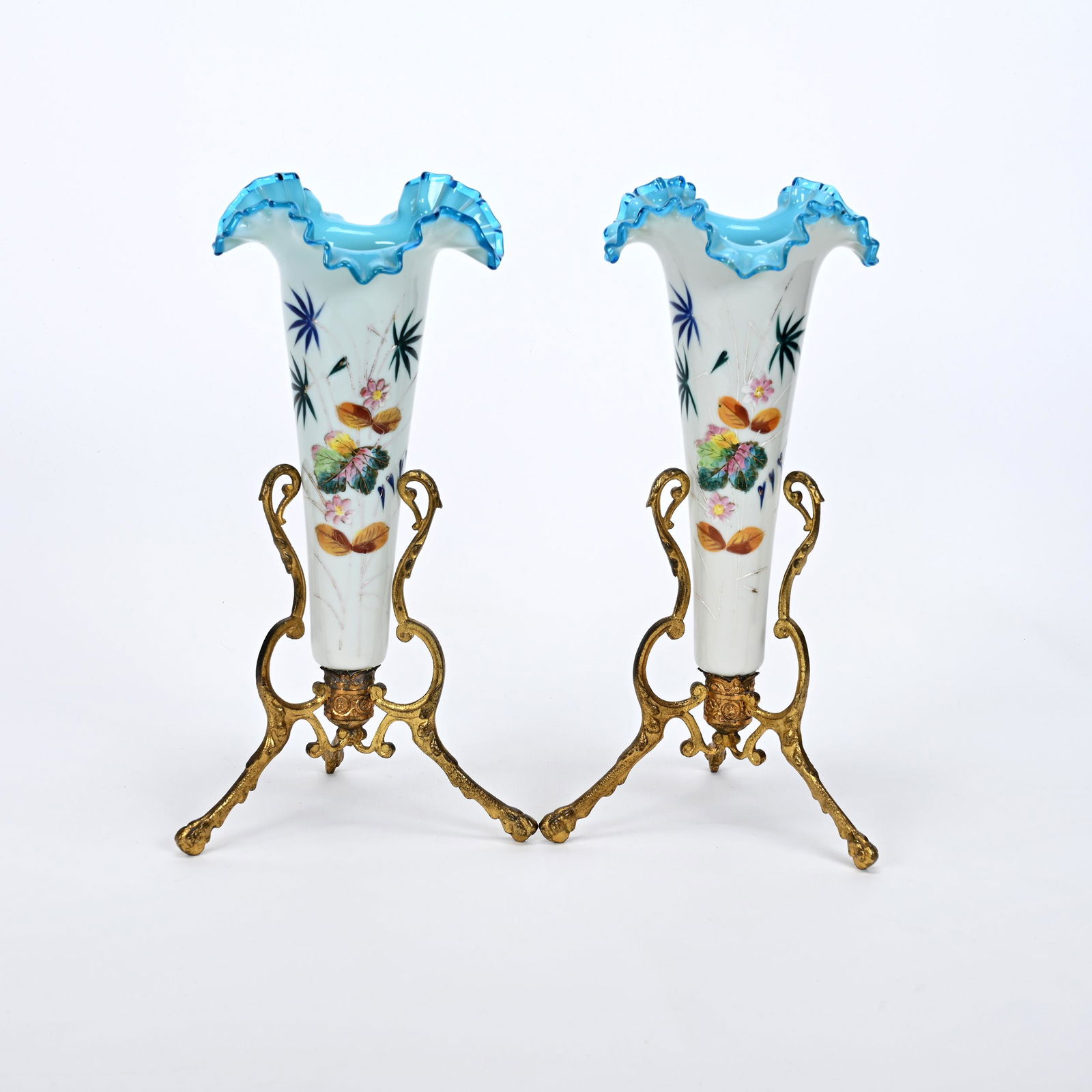 Pair Trumpet Vases, Cased Art Glass (1 of 3)
