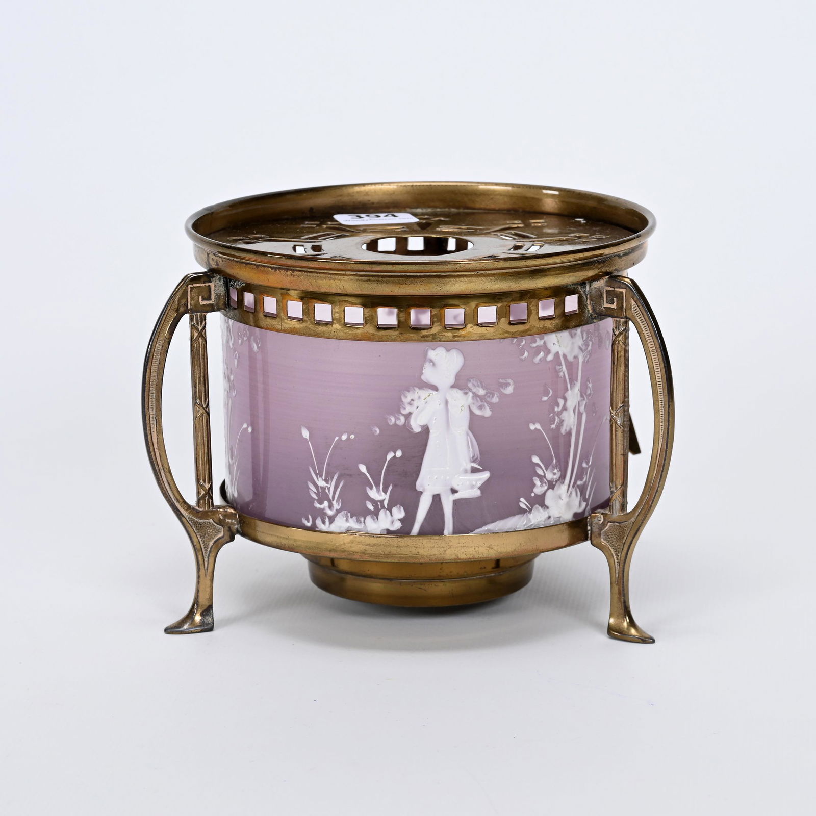 Tea Warmer, Brass And Amethyst Art Glass (1 of 3)