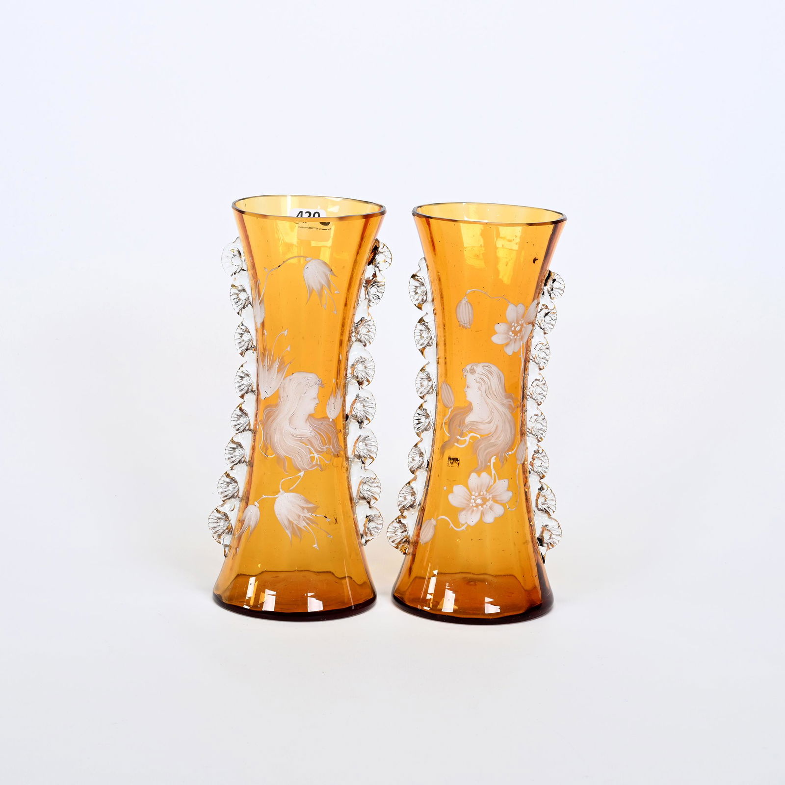 Pair Vases, Amber Optic Rib Art Glass (1 of 3)