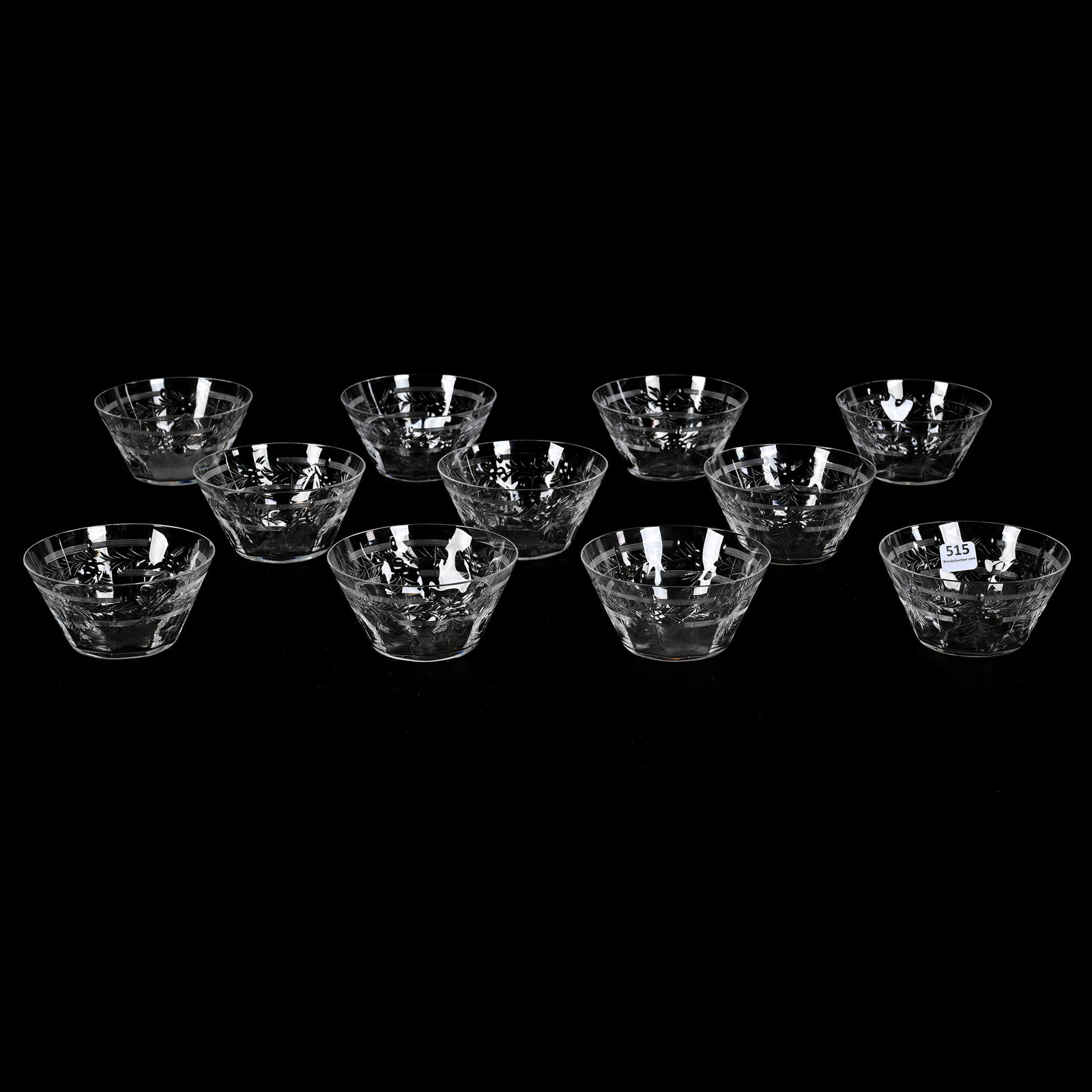(11) Finger Bowls, ABCG, Signed Hawkes Chantilly: (11) Finger Bowls, American Brilliant Cut Glass, Signed Hawkes Chantilly, 2.25" x 4.5", (5) Finger Bowls Have Small Rim Nicks, Bonnie Anderson (Peterson) Collection.