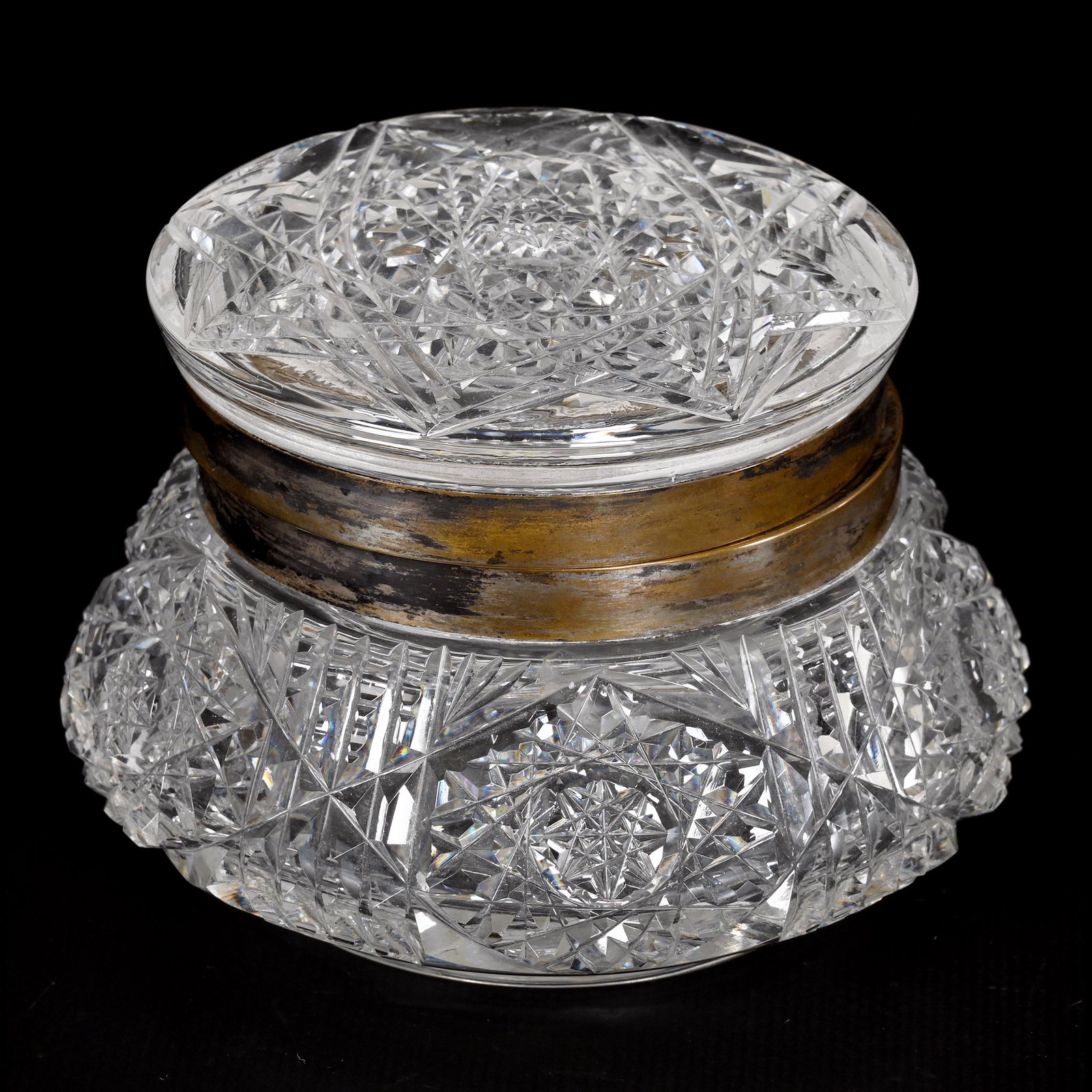Jewel Box, American Brilliant Cut Glass: Jewel Box, American Brilliant Cut Glass, 3.5" x 4.75", Hobstar And Prism Motif By C.F. Monroe, Bonnie Anderson (Peterson) Collection.