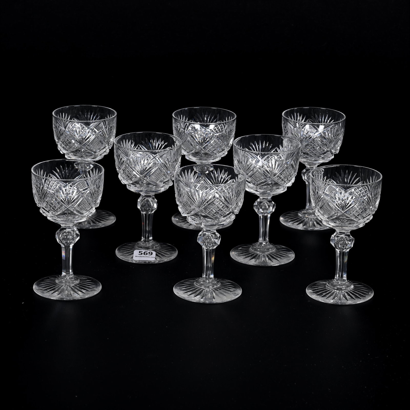 (8) Wine Stems, BPCG: (8) Wine Stems, BPCG, 4.75" x 2.75", Design 2900/17 By Val St. Lambert, Circa 1908, Bonnie Anderson (Peterson) Collection.