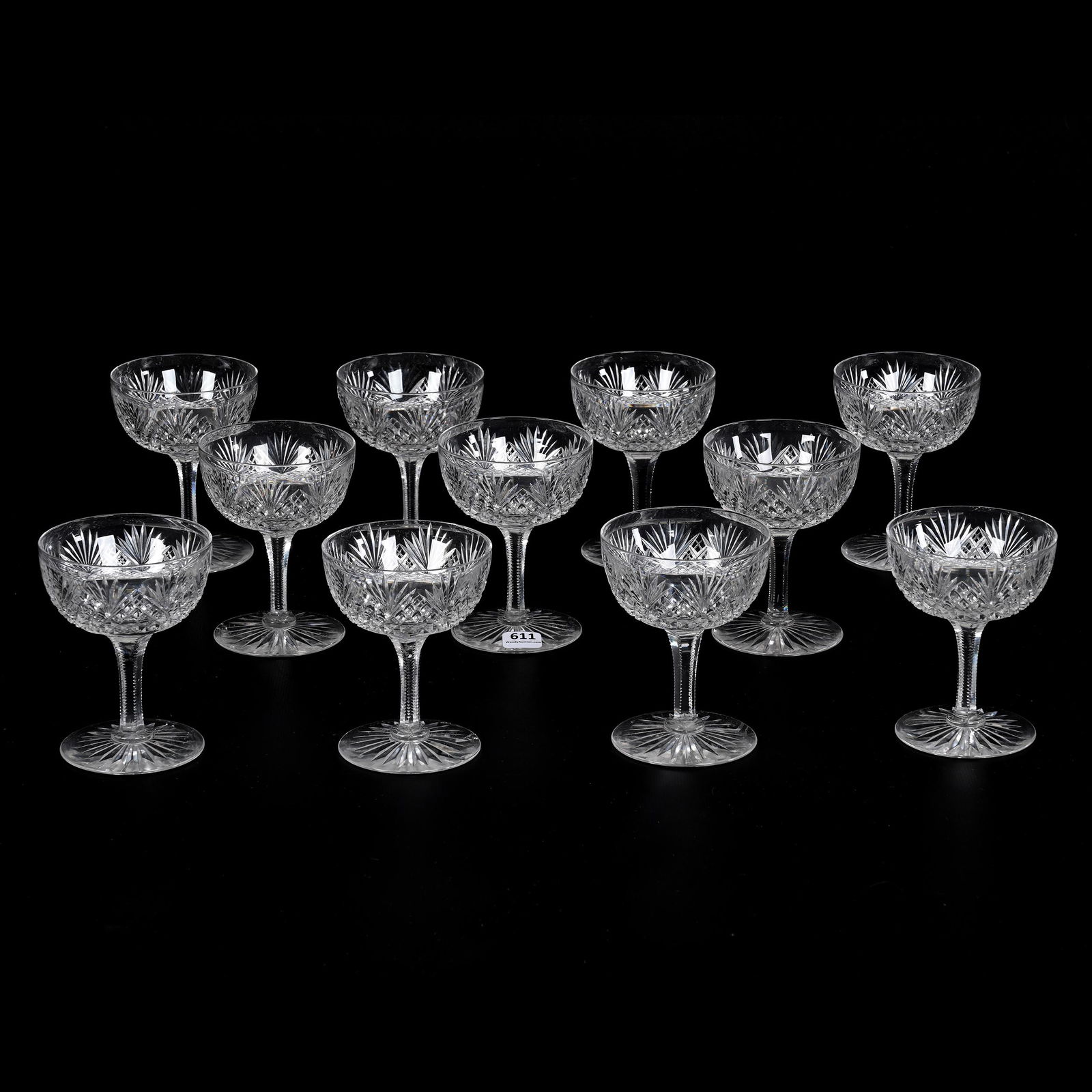(11) Champagne Stems, American Brilliant Cut Glass (1 of 3)