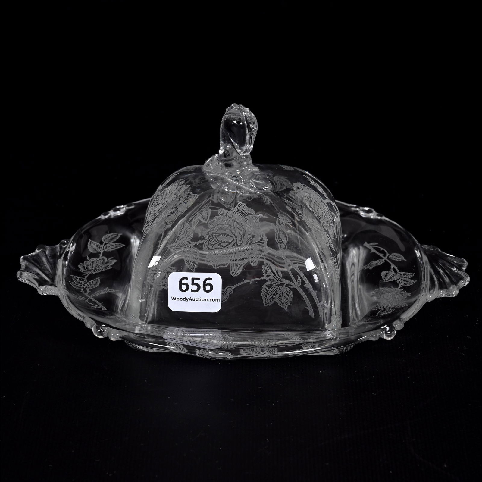 Covered Butterdish, Rose Pattern By Heisey (1 of 3)