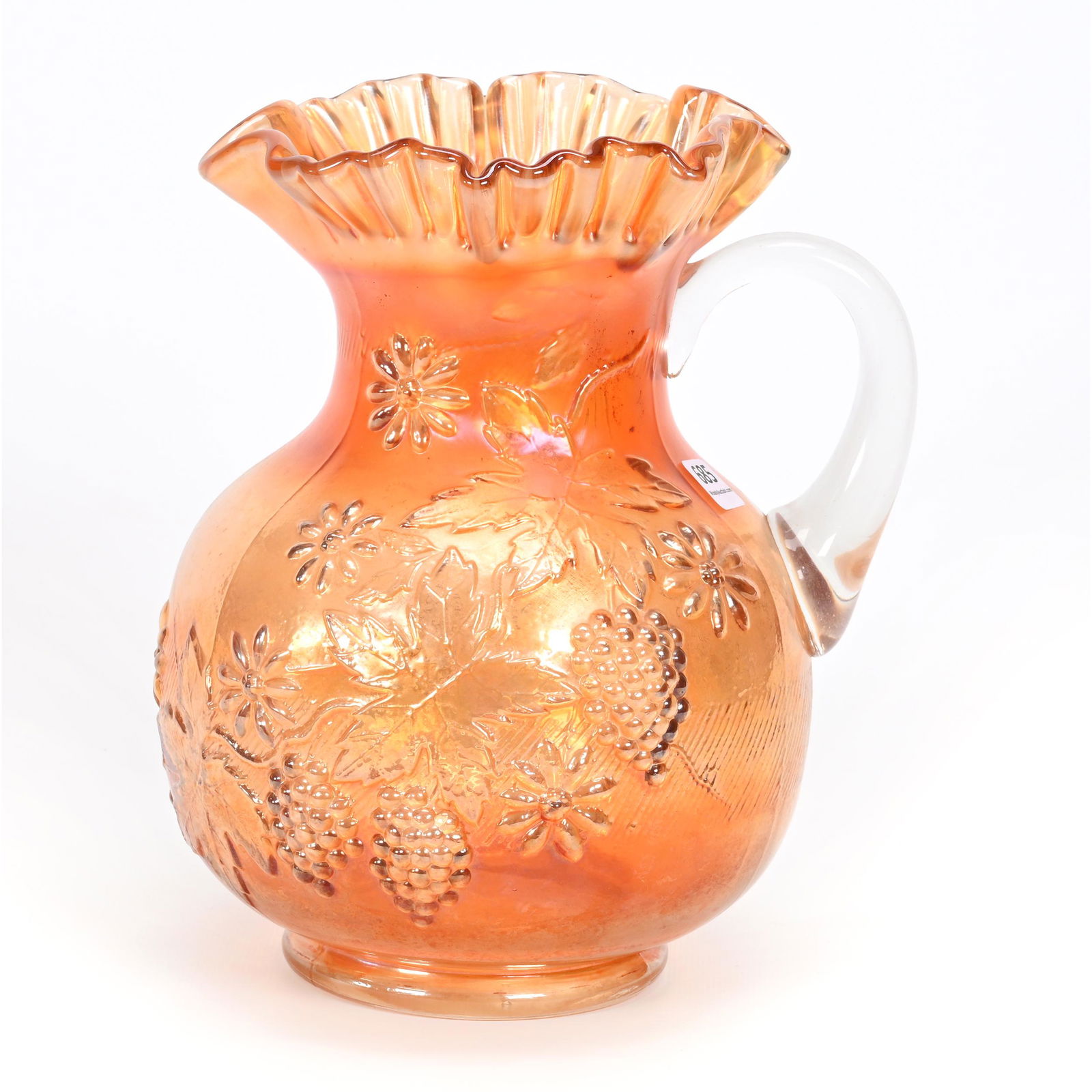 Pitcher, Carnival Glass, Floral & Grape Pattern (1 of 3)