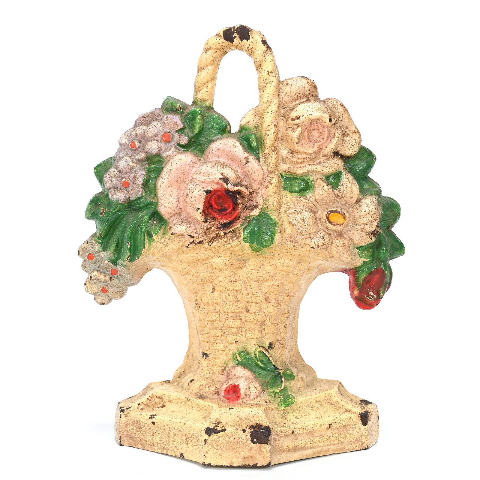 Vintage Cast Iron Doorstop, Hubley #8 Floral Basket (1 of 2)