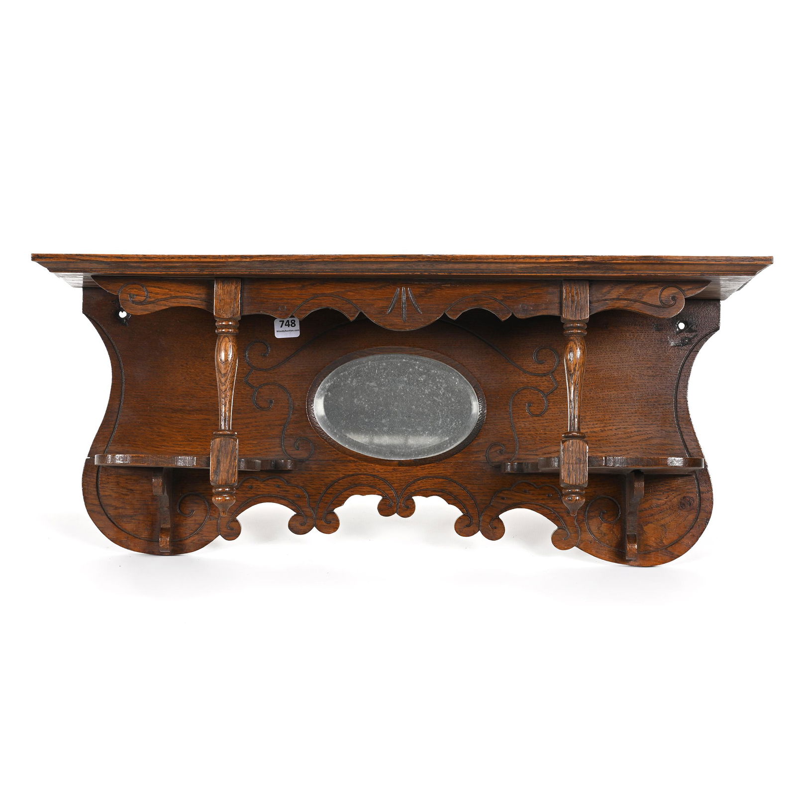 Oak Clock Shelf, Beveled Mirror Inset (1 of 5)
