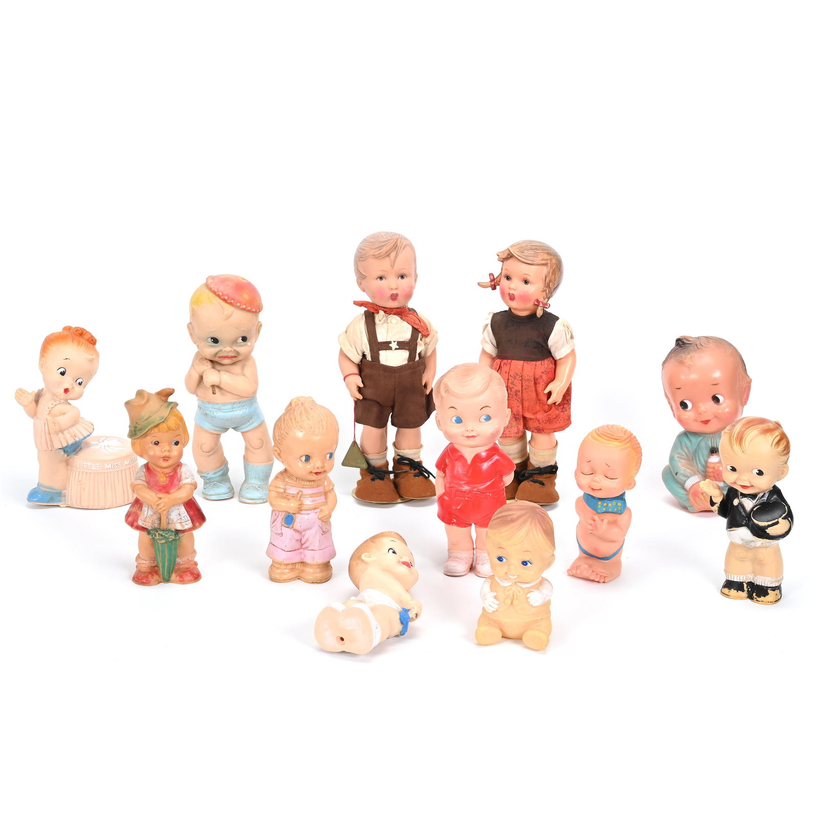 (12) Vintage Rubber Squeaker Dolls: (12) Vintage Rubber Squeaker Dolls, Tallest Dolls Are Hummels (Not Squeakers) Which Are 11.5", Some Dolls Are Dated 1956, See Photos For Details, California Personal Collection.