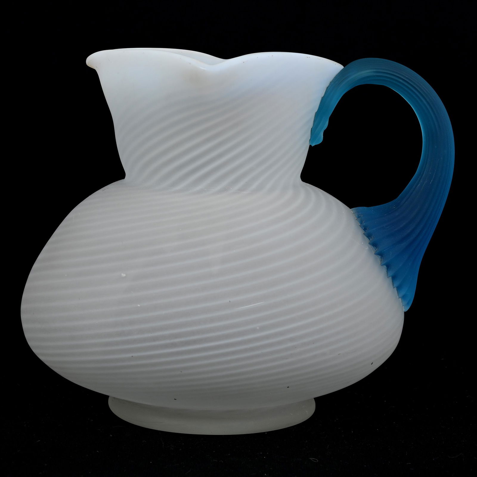 Water Pitcher, White Opal Satin Swirl Art Glass (1 of 3)