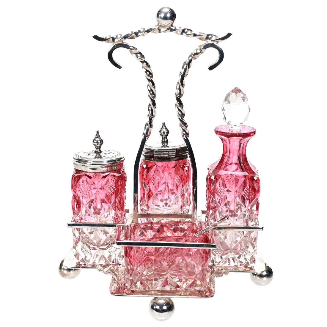 Condiment Set, Cased Rubina Cut Glass (1 of 3)