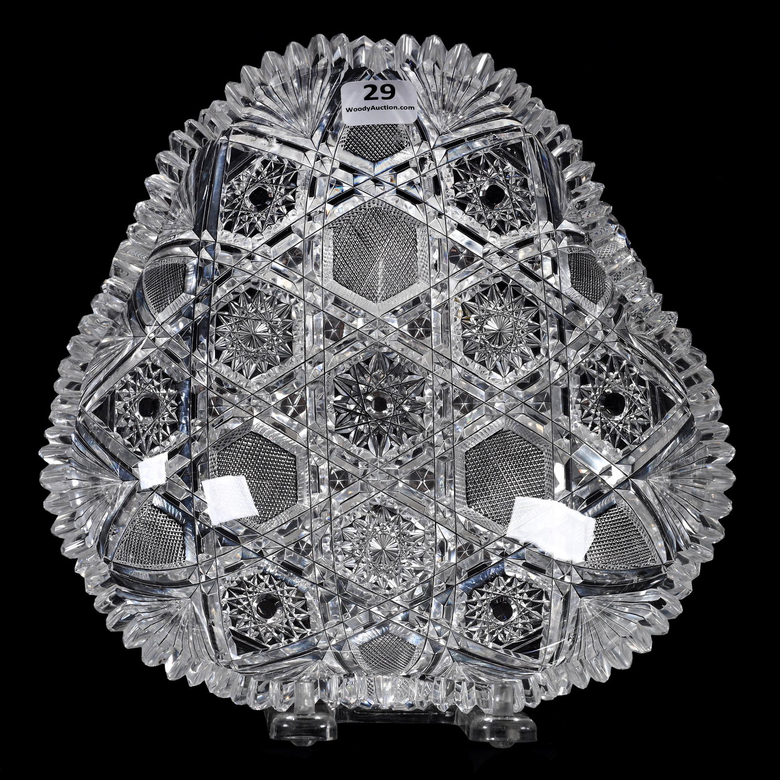 Bowl, ABCG, Tri-Corner, Bakers Gothic By Clark: Bowl, American Brilliant Cut Glass, Tri-Corner, Bakers Gothic By Clark, 2.5" x 8", Some Pattern Roughness And Two Small Tooth Polishes, Joe Panico Collection Of Ohio.