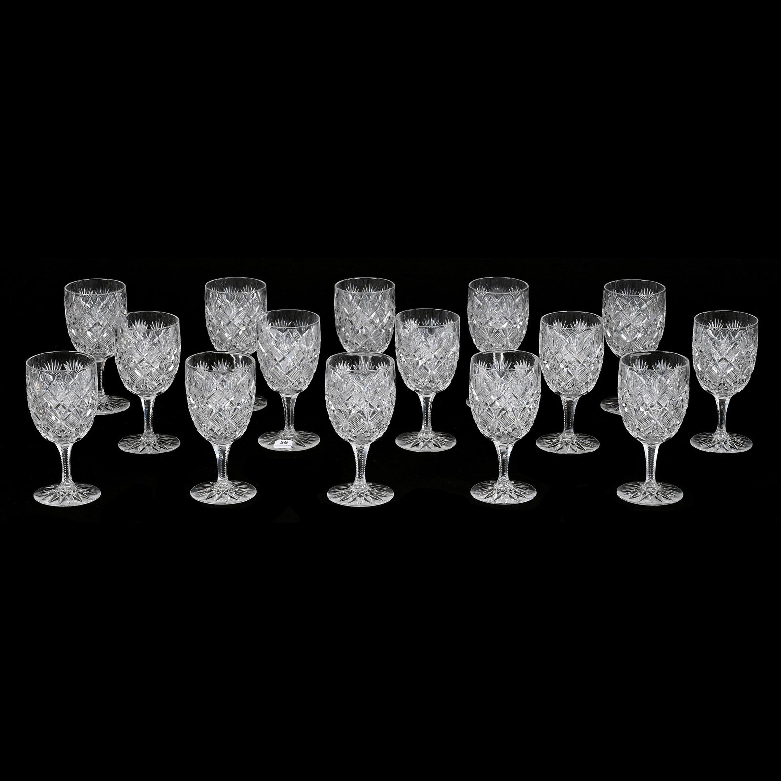 (15) Goblets, ABCG, Venetian Pattern By Straus: (15) Goblets, American Brilliant Cut Glass, Venetian Pattern By Straus, 6.5" x 3", Hobstar Foot, Solid Notched Stem, Nice Set, Exactly As Shown ACGA Straus Catalog Reprint, Page 32, Joe Panico Collect