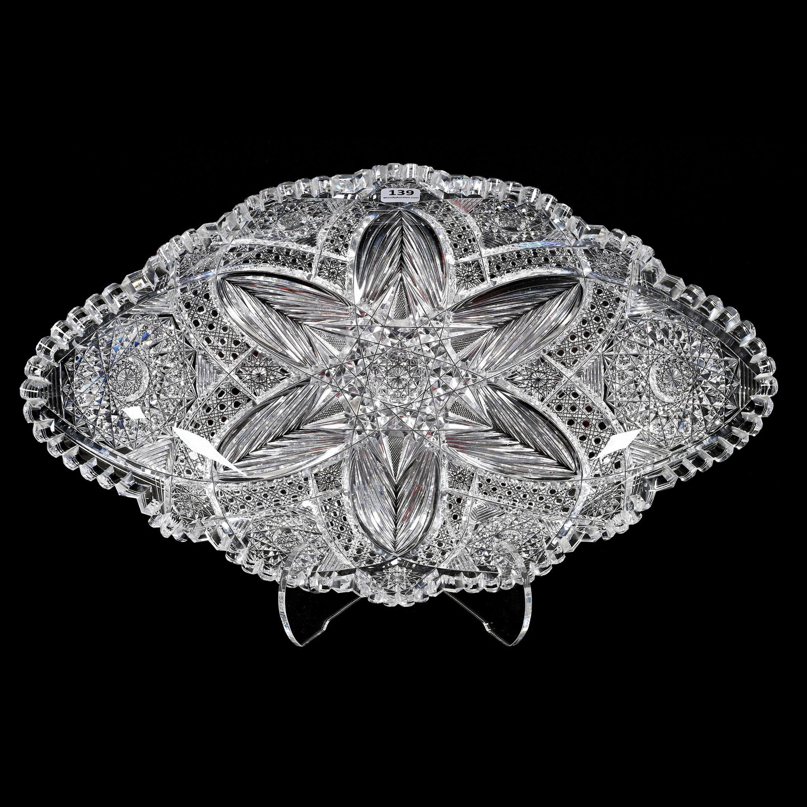 Ice Cream Tray, ABCG, Silver Leaf By Pairpoint: Ice Cream Tray, American Brilliant Cut Glass, Silver Leaf By Pairpoint, 17" x 10", Beautiful Tray, One Tooth Has Chip On Top Which Can Be Easily Repaired, Joe Panico Collection Of Ohio.