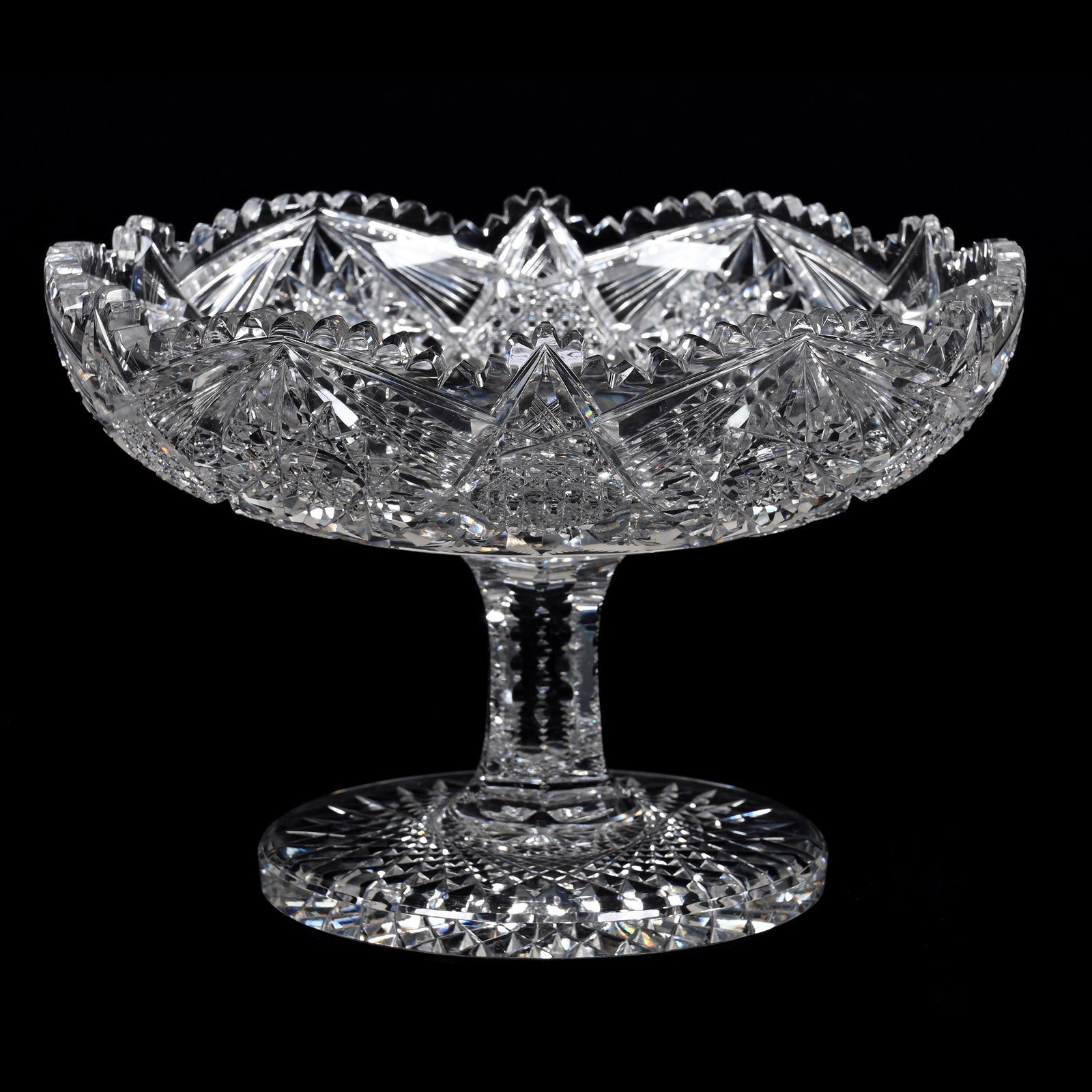 Compote, ABCG, Comet By Pairpoint: Compote, American Brilliant Cut Glass, Comet By Pairpoint, 6.25" x 9", Large Hobstar Foot, Nice Quality, Exactly As Shown In ACGA Pairpoint Catalog Reprint, Page 24, Joe Panico Collection Of Ohio.