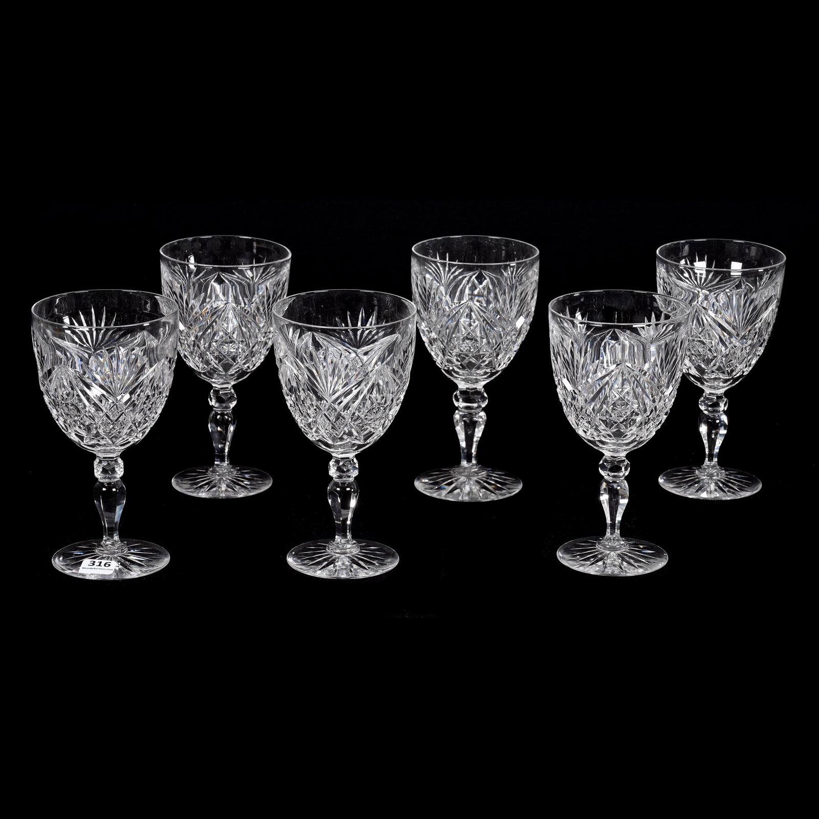 (6) Goblets, ABCG, Signed Hawkes Marion Pattern: (6) Goblets, American Brilliant Cut Glass, Signed Hawkes Marion Pattern, 6.75" x 3.5", Clear Blank, Ray Cut Foot, Joe Panico Collection Of Ohio.