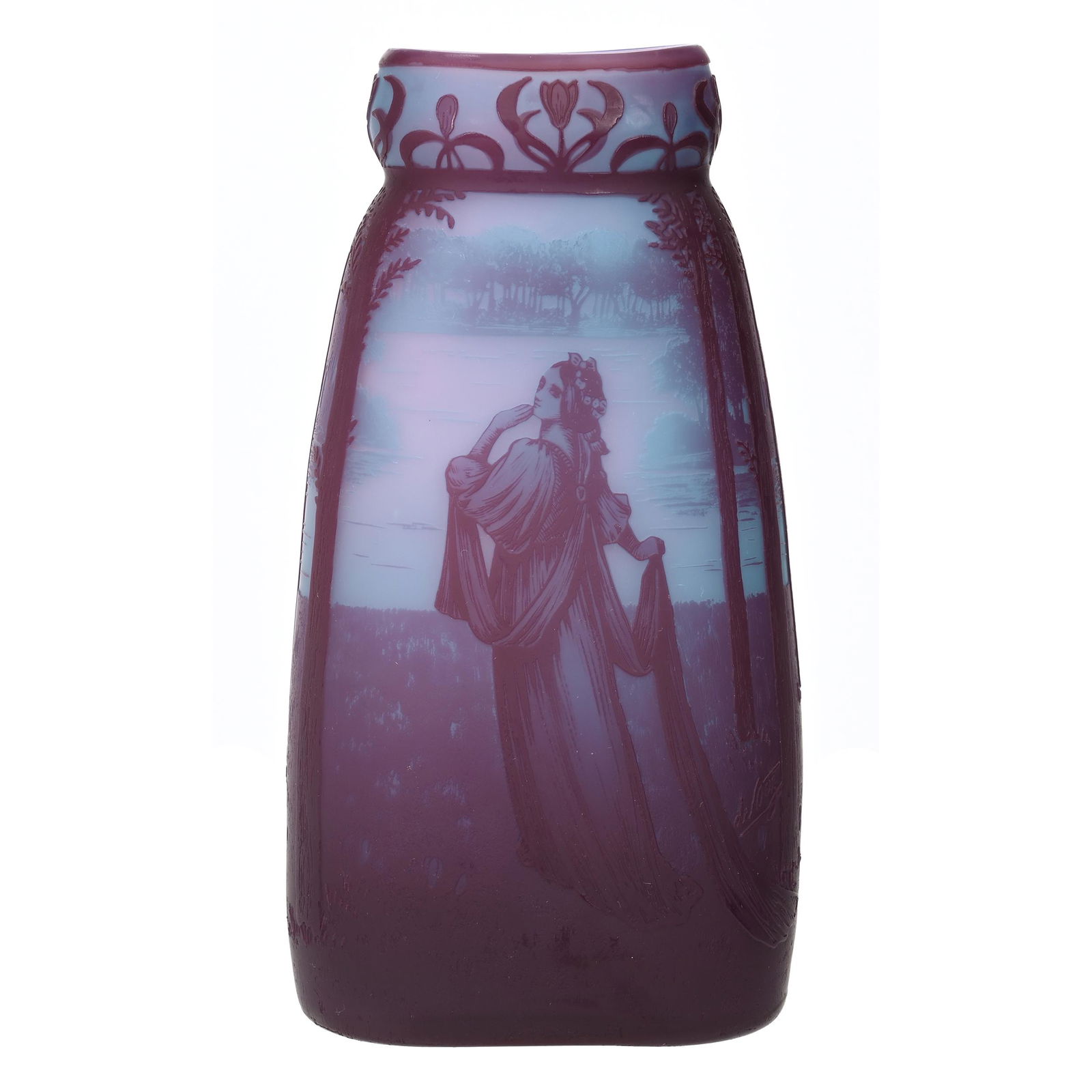 Oval Vase Signed De Vez French Cameo Art Glass (1 of 4)