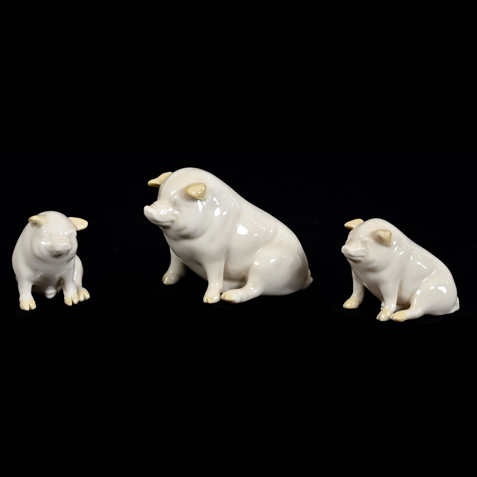 (3) Pig Figurines Marked Irish Belleek (Green Mark) (1 of 3)