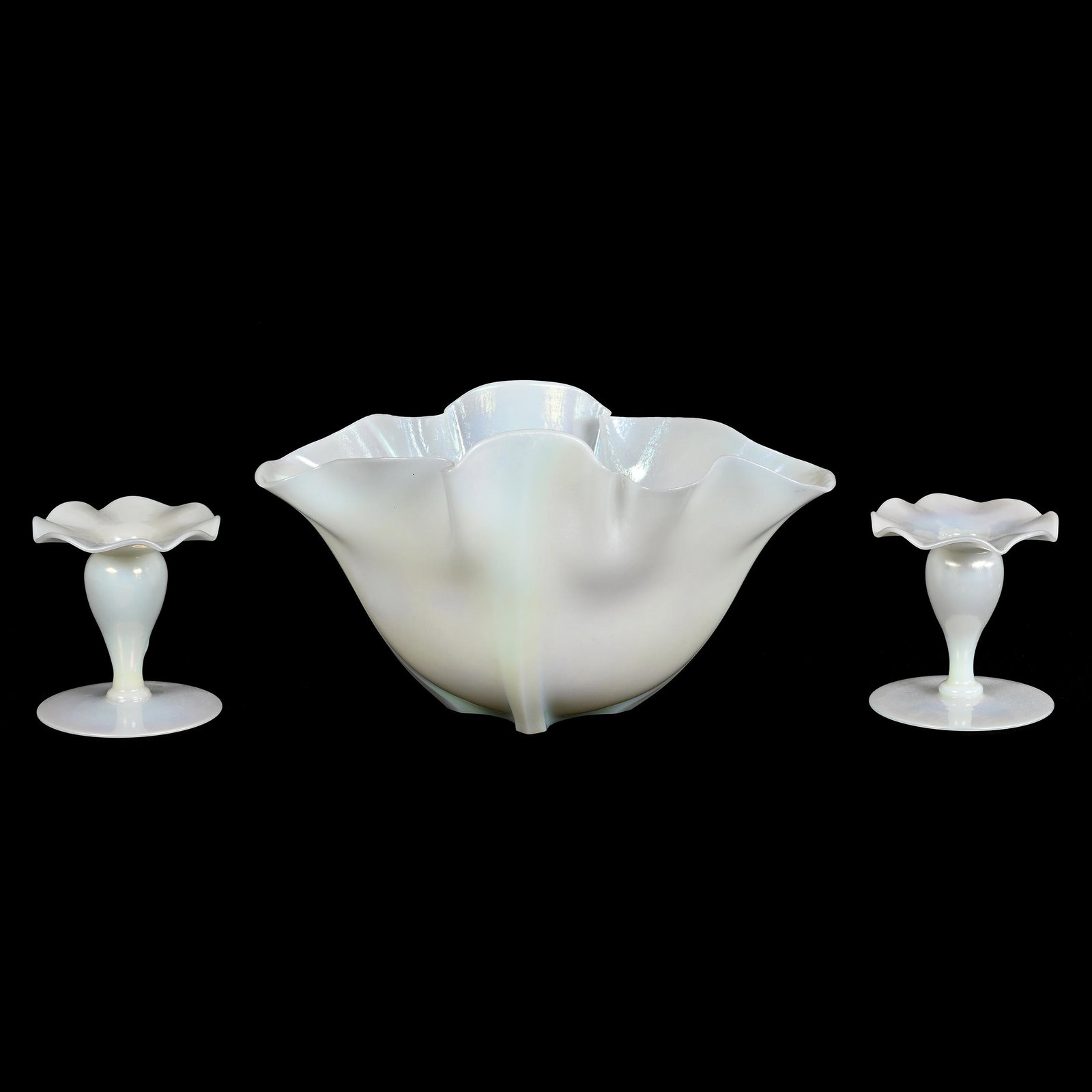 Console Set, Unmarked Steuben Ivorine Art Glass (1 of 3)