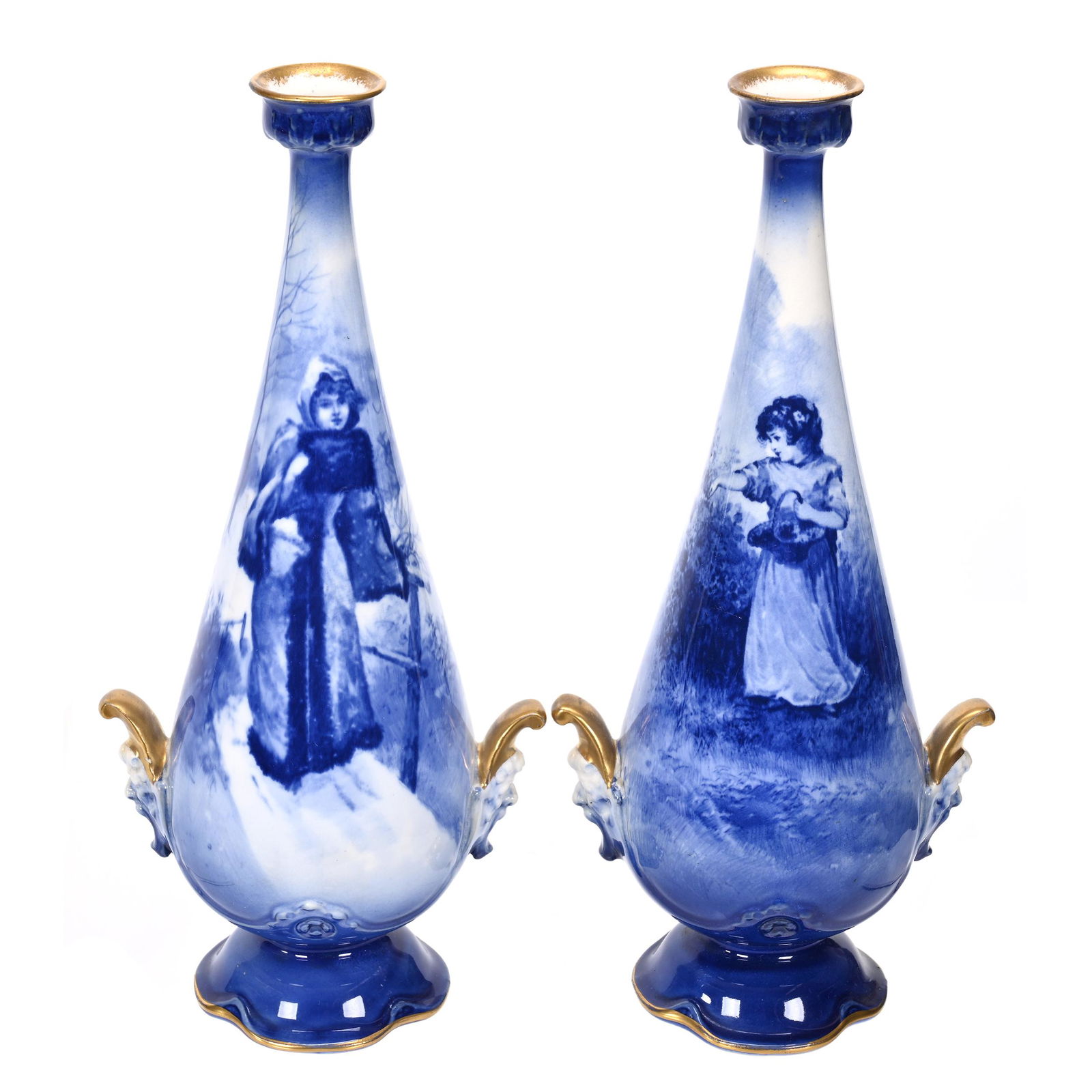Pair Vases, Royal Doulton Flow Blue Babes In Woods (1 of 3)