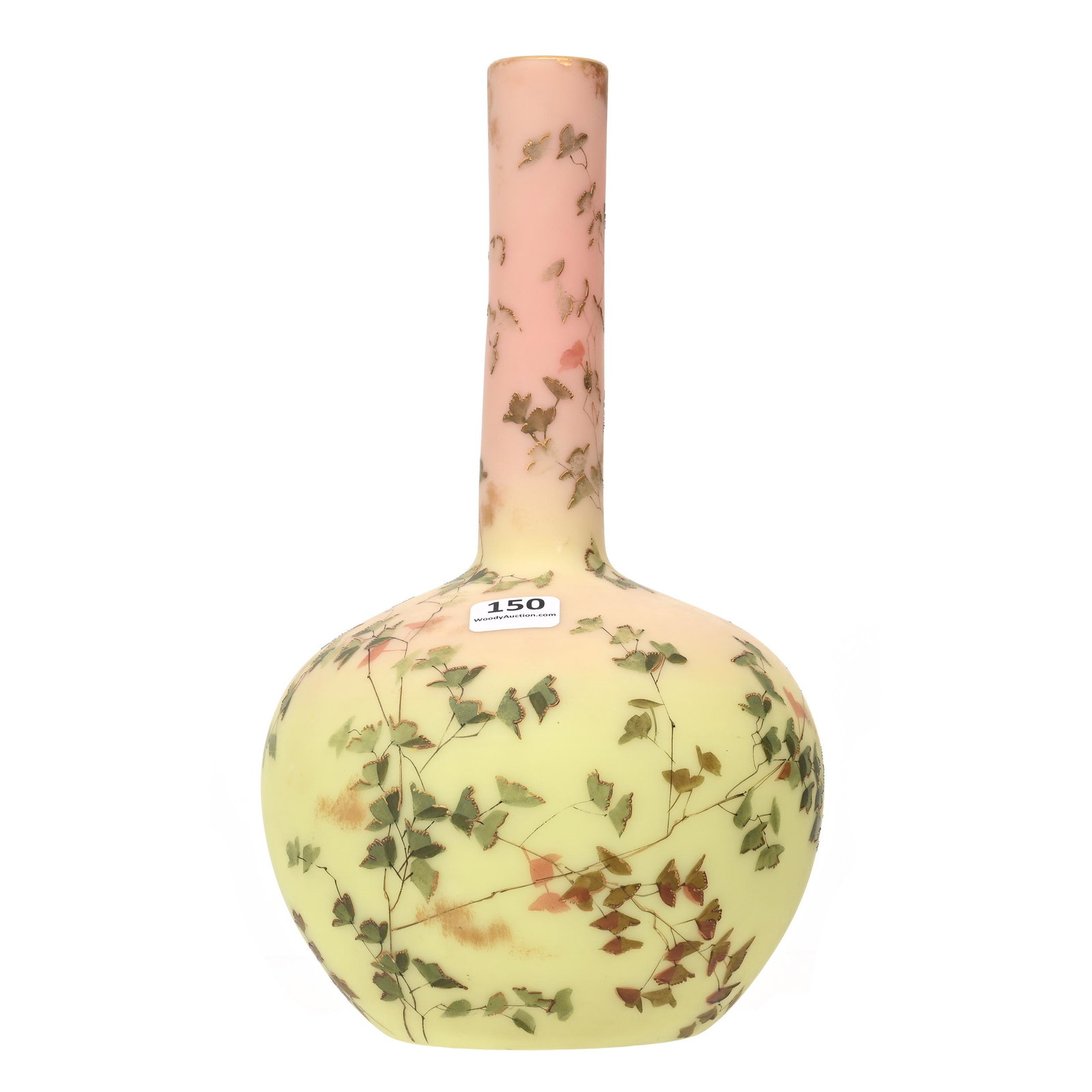 Vase, Decorated Burmese Art Glass: Vase, Decorated Burmese Art Glass, 9.75" x 5.5", Nice Color And Decor, Van And Karen Turner Collection.
