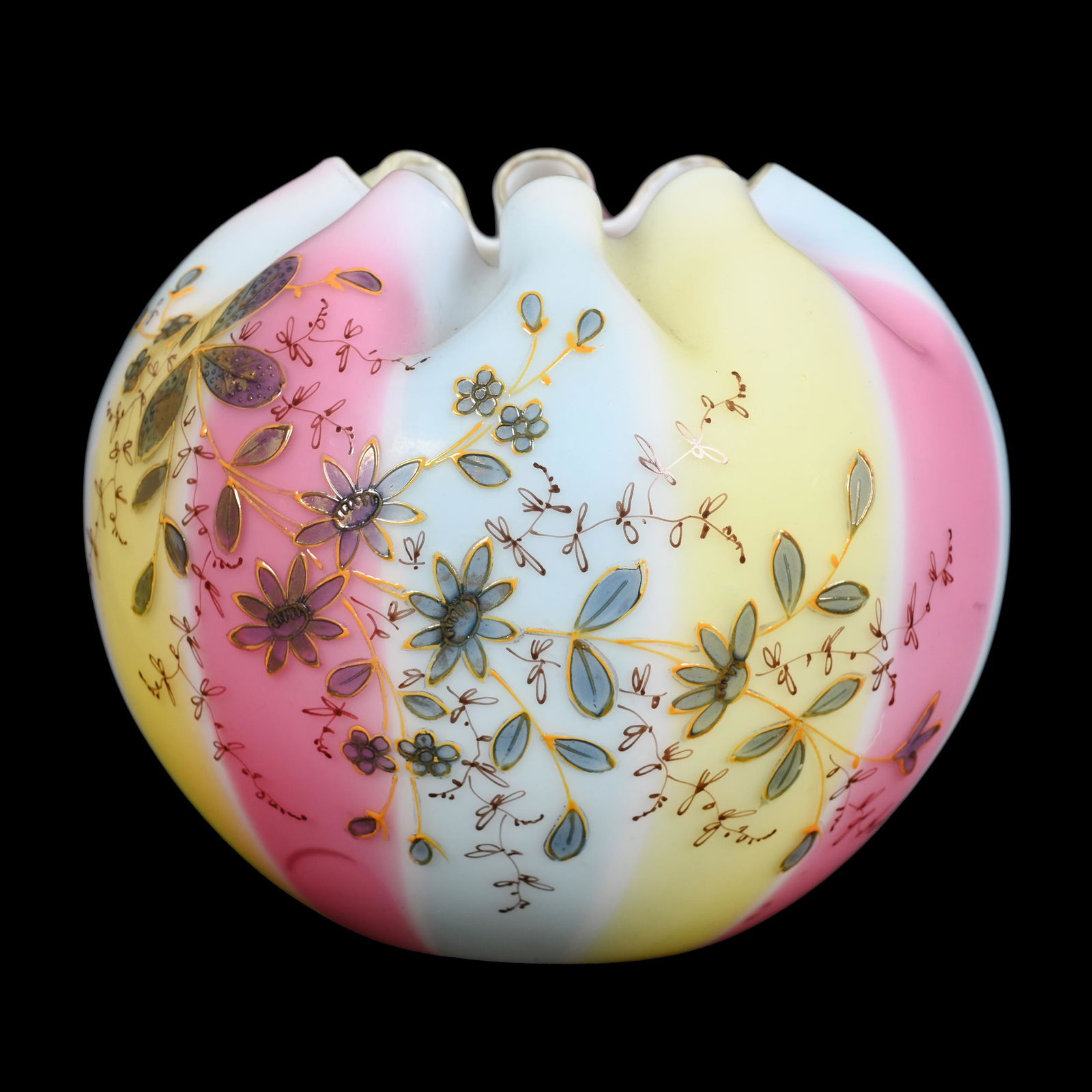 Rose Bowl, Rainbow Satin Art Glass (1 of 3)