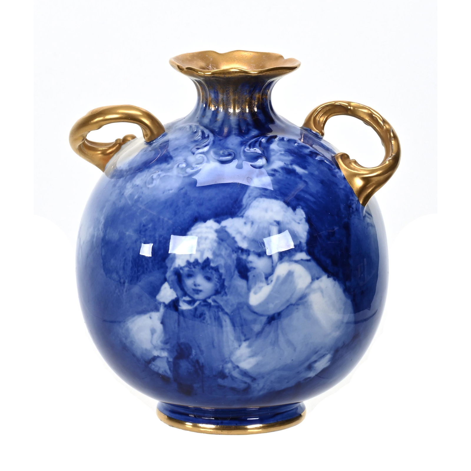Vase Marked Doulton Burslem Flow Blue Babes In Woods (1 of 3)