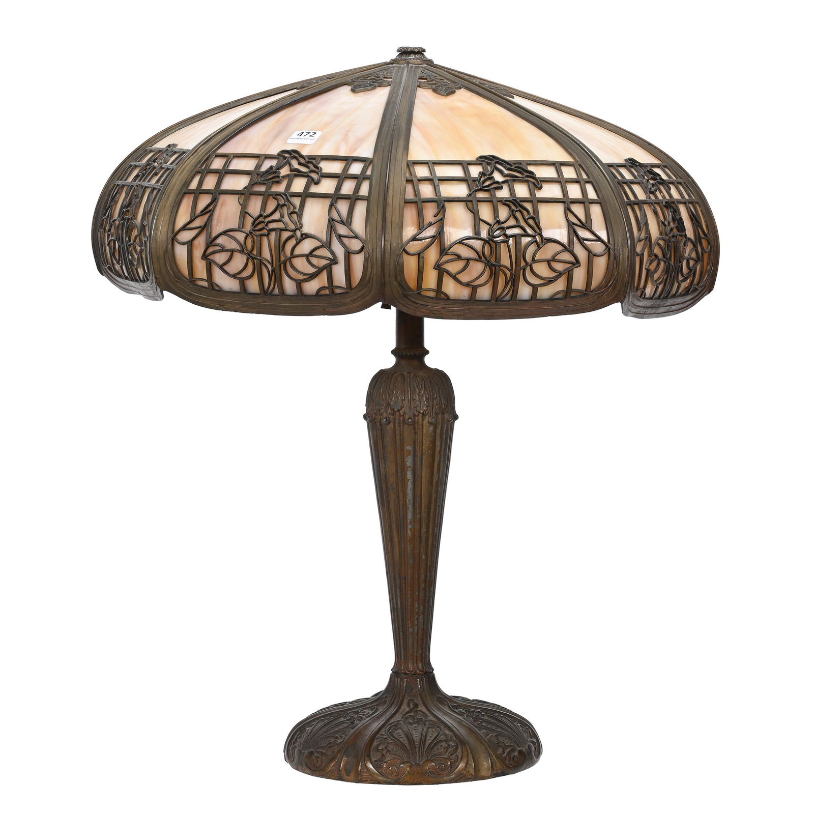 Table Lamp, Bent Panel Shade, Slag Caramel Color (1 of 4)