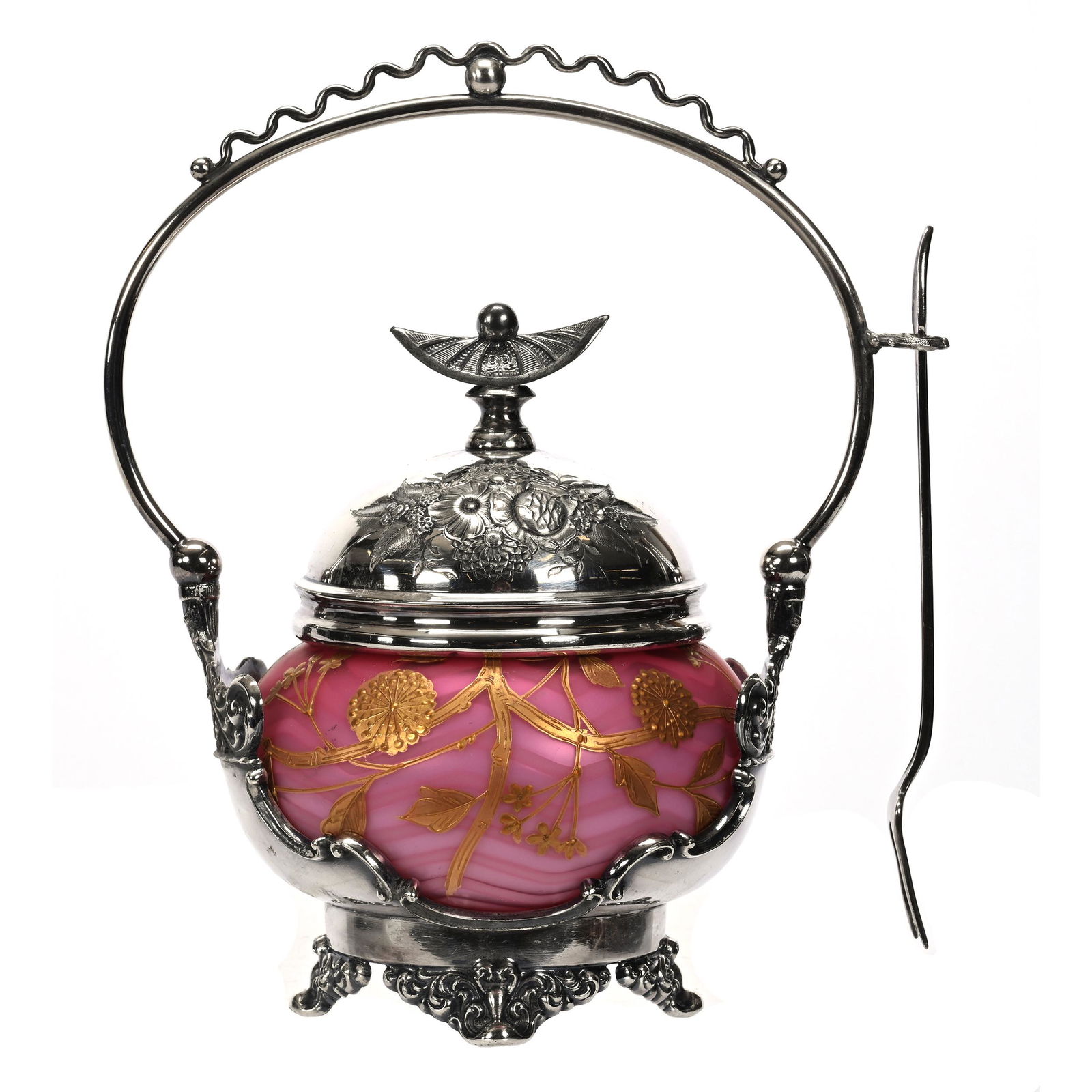 Victorian Pickle Castor, Pink Satin MOP Art Glass (1 of 4)