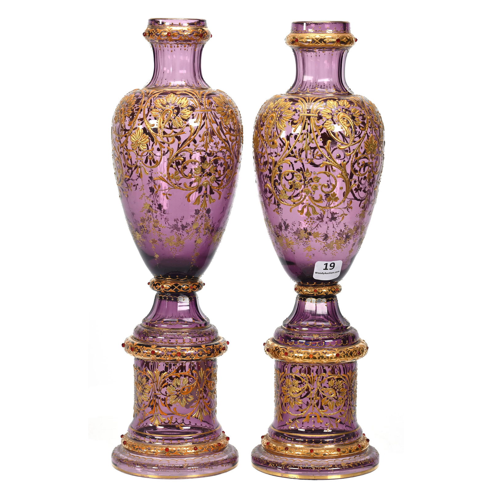 Pair Urns, Solid Amethyst Bohemian Art Glass (1 of 4)