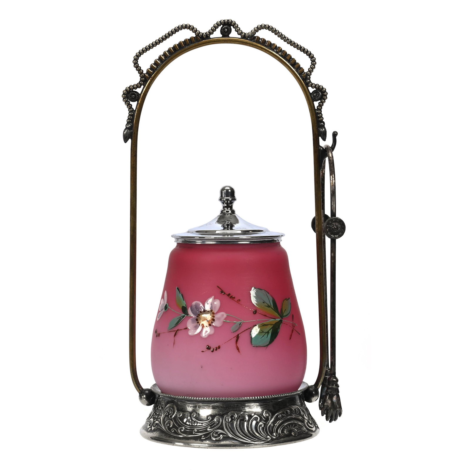 Victorian Pickle Castor, Pink Satin Art Glass Insert (1 of 4)