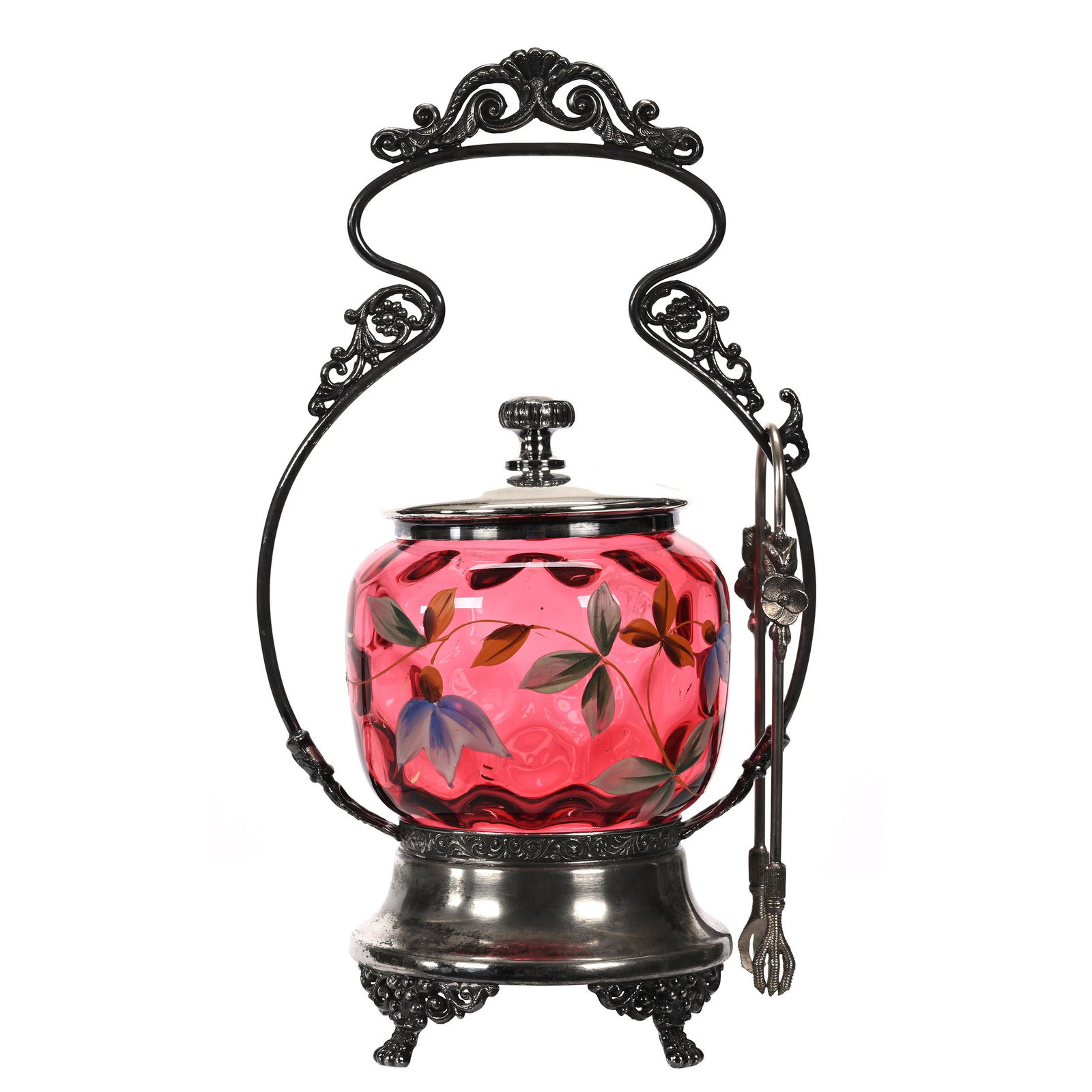 Victorian Pickle Castor, Cranberry Art Glass Insert (1 of 4)