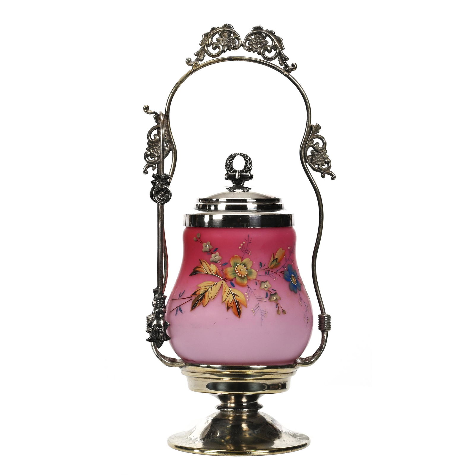 Victorian Pickle Castor, Pink Satin Art Glass Insert (1 of 4)