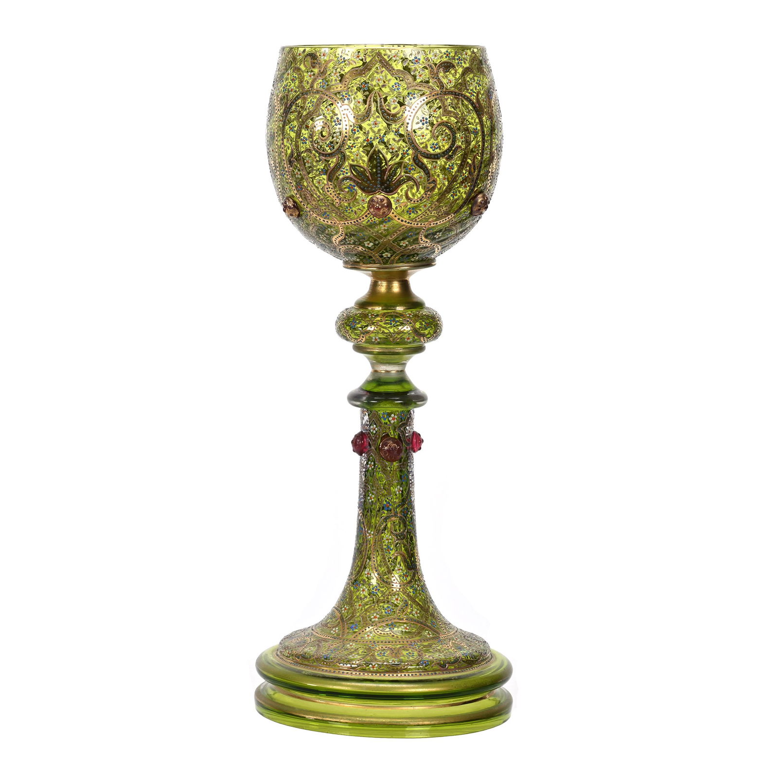 Chalice, Massive Green Bohemian Art Glass (1 of 4)