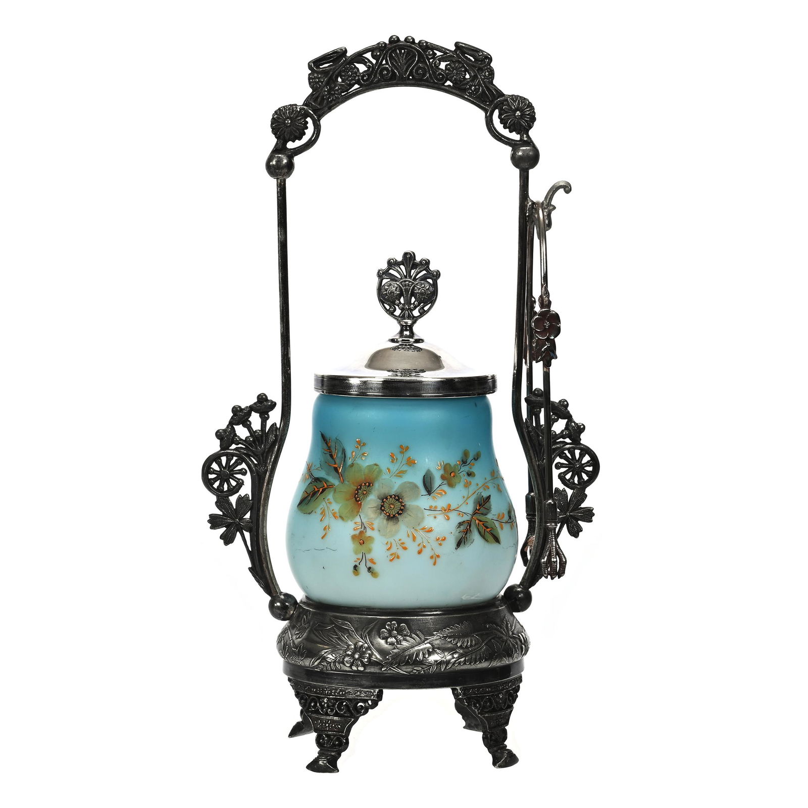 Victorian Pickle Castor, Blue Satin Art Glass Insert (1 of 4)