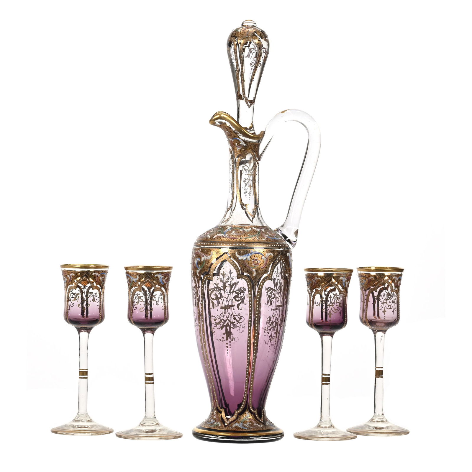 Liqueur Set, Clear Shading To Amethyst Art Glass (1 of 3)