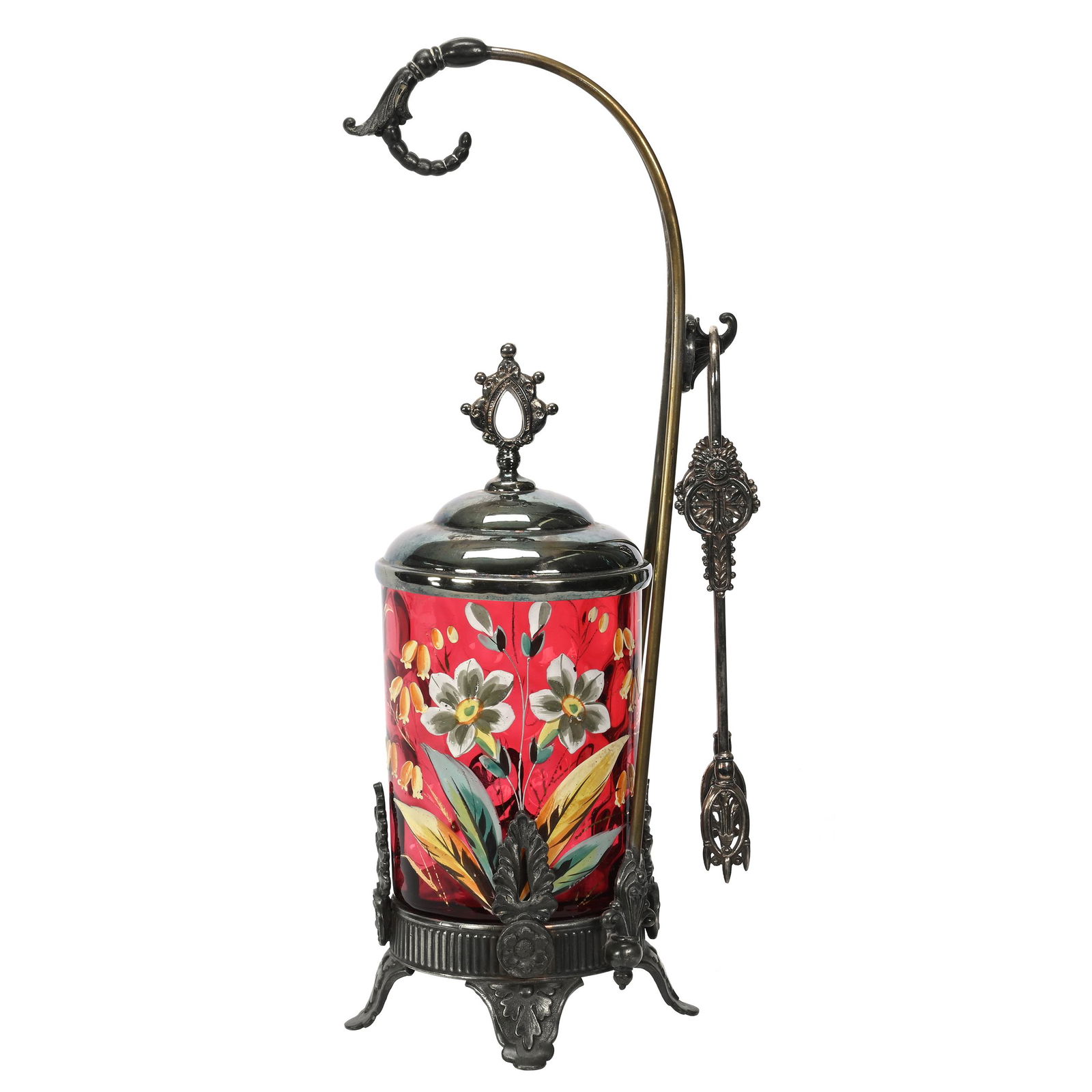 Victorian Pickle Castor, Cranberry Art Glass Insert (1 of 5)