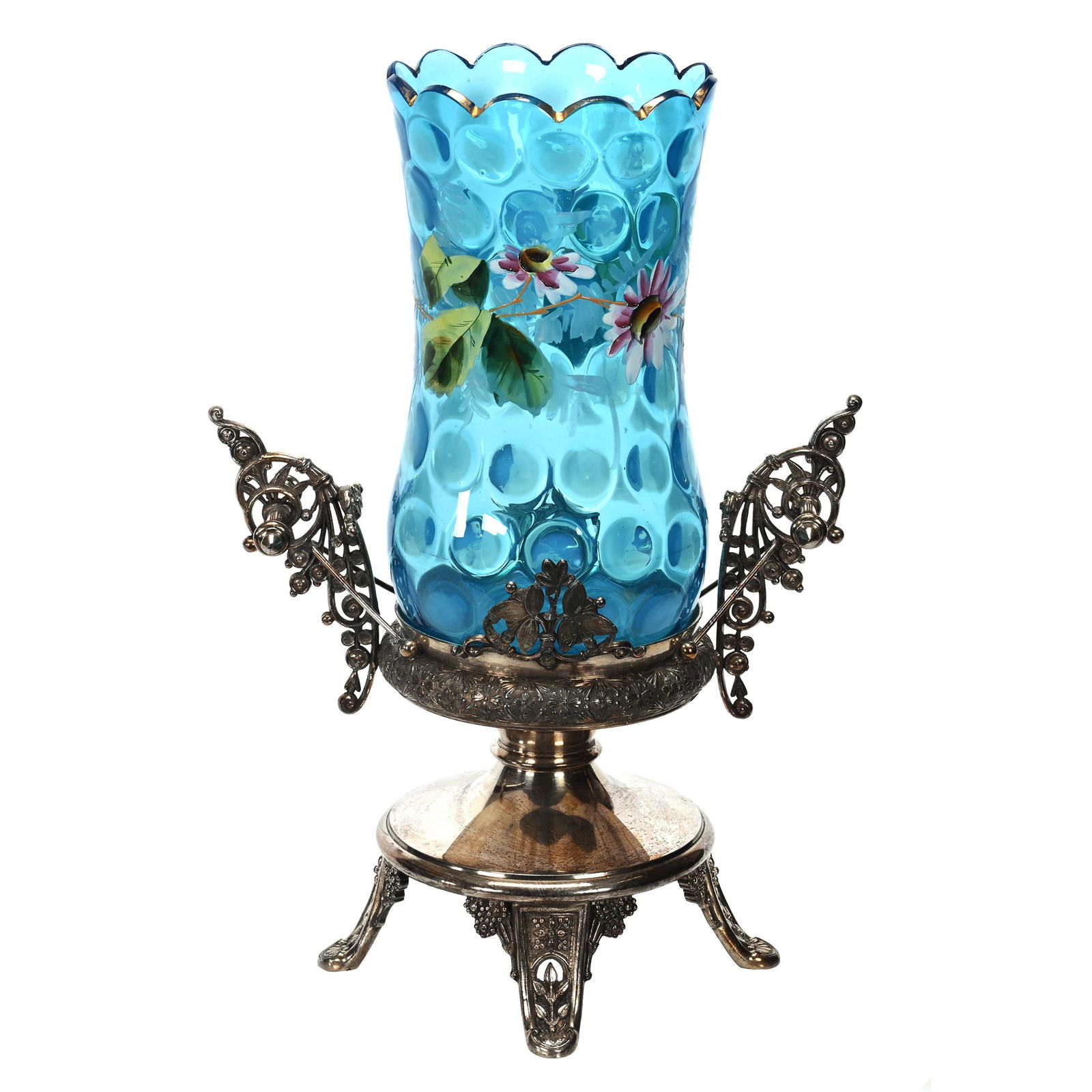 Victorian Celery Vase, Blue Opalescent Art Glass (1 of 4)