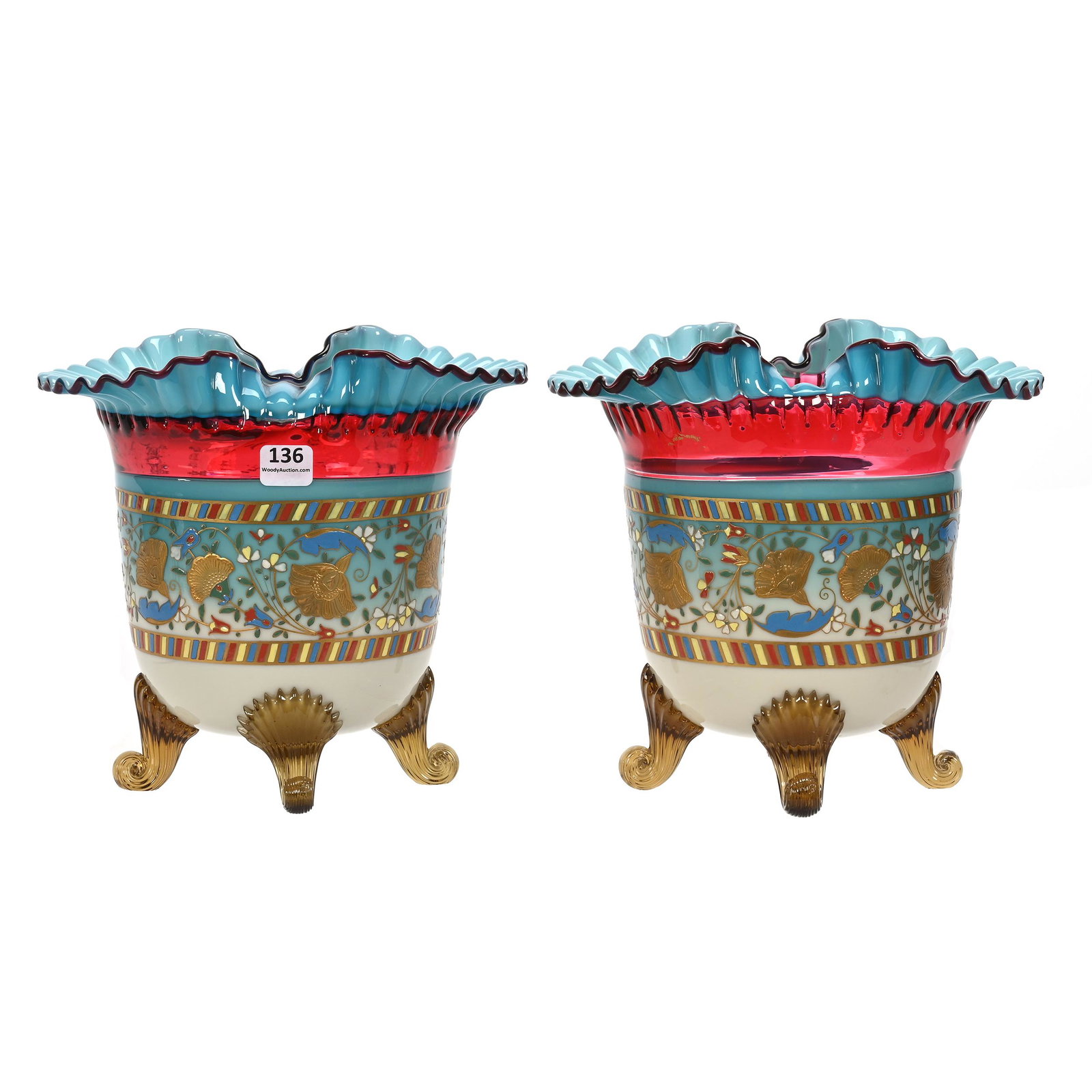 Pair Vases, Blue And White Opaque Art Glass (1 of 4)